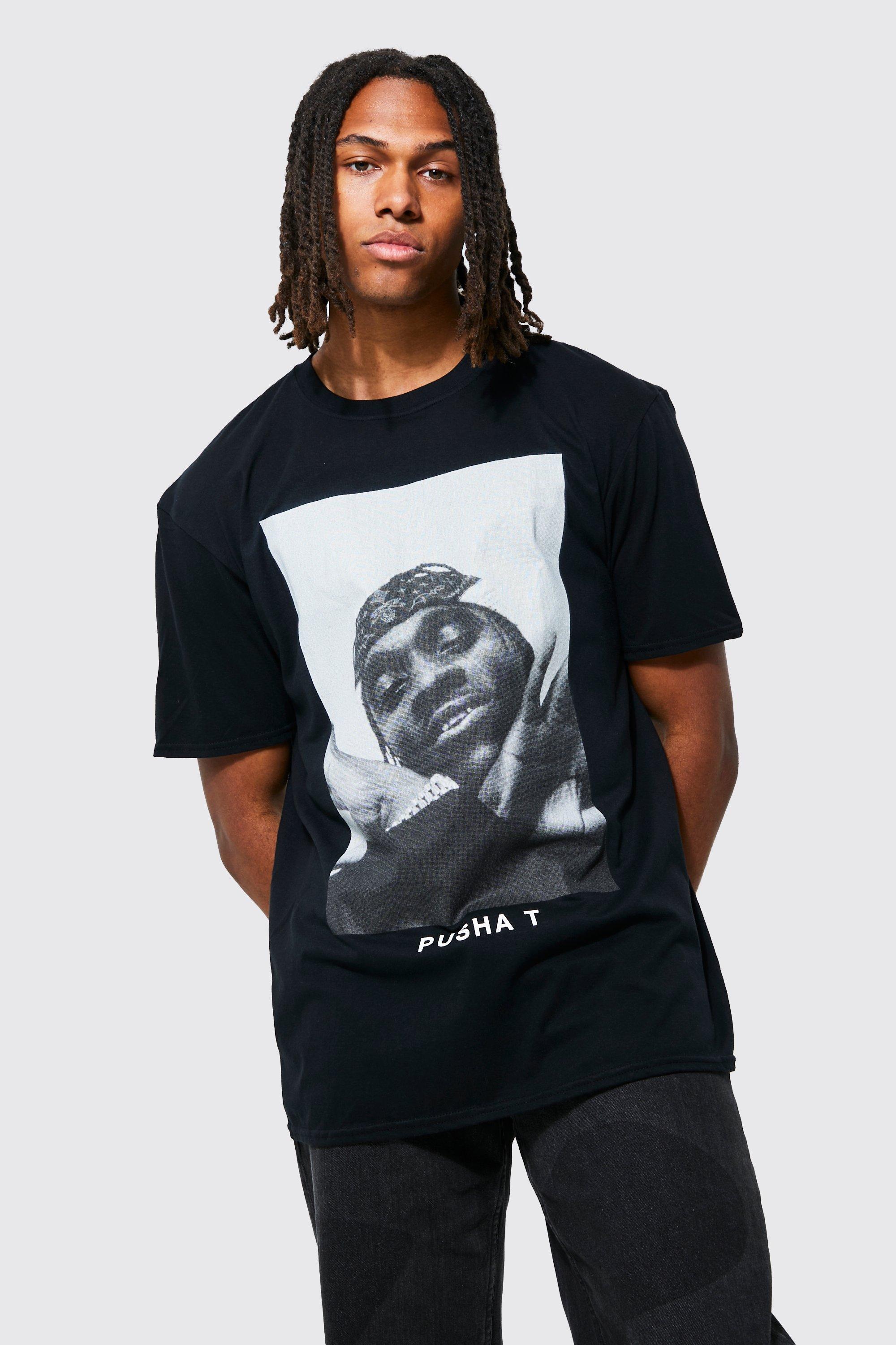 Mens Black Oversized Pusha T License T-shirt, Black
