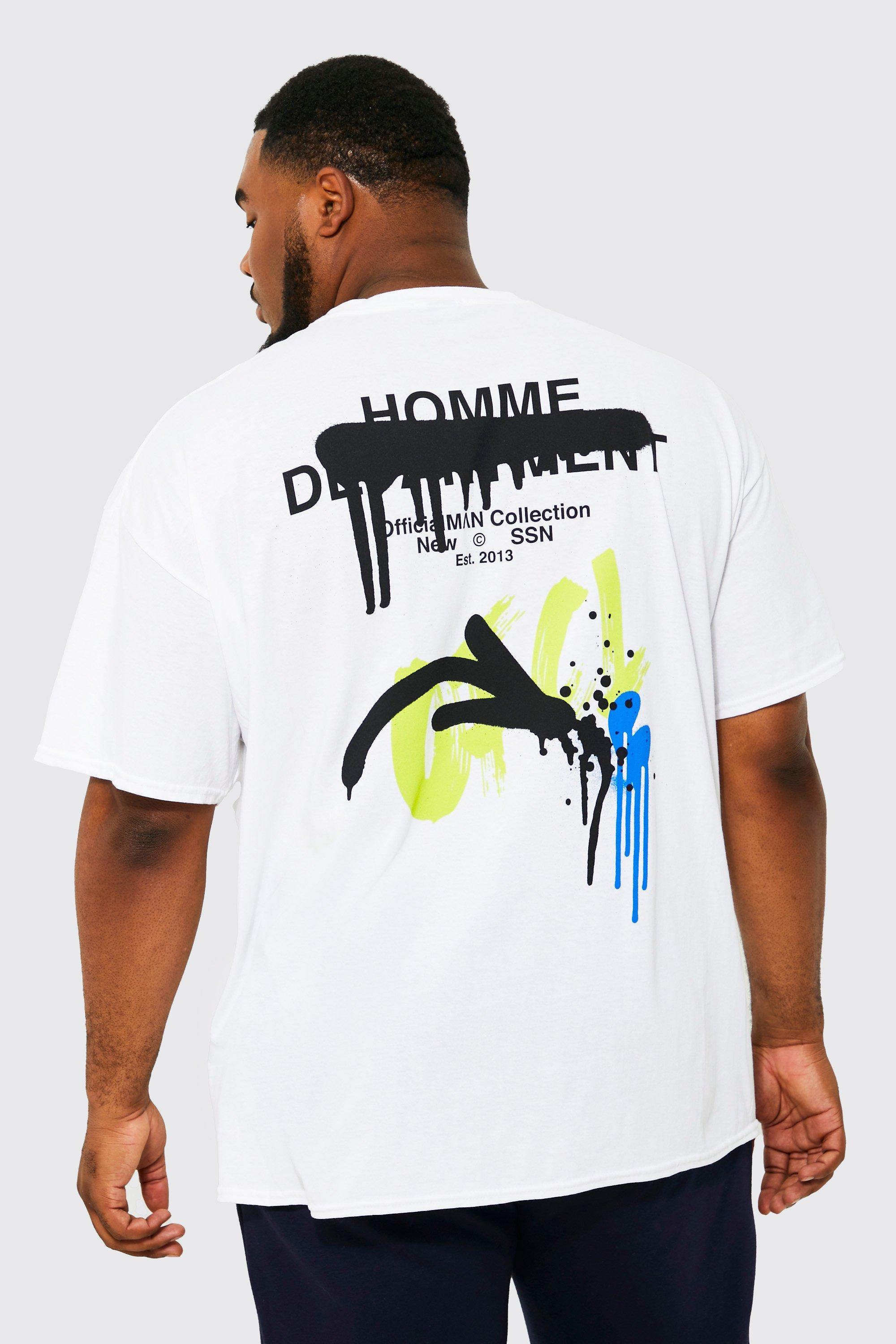 Mens White Plus Homme Graffiti Print T-shirt, White