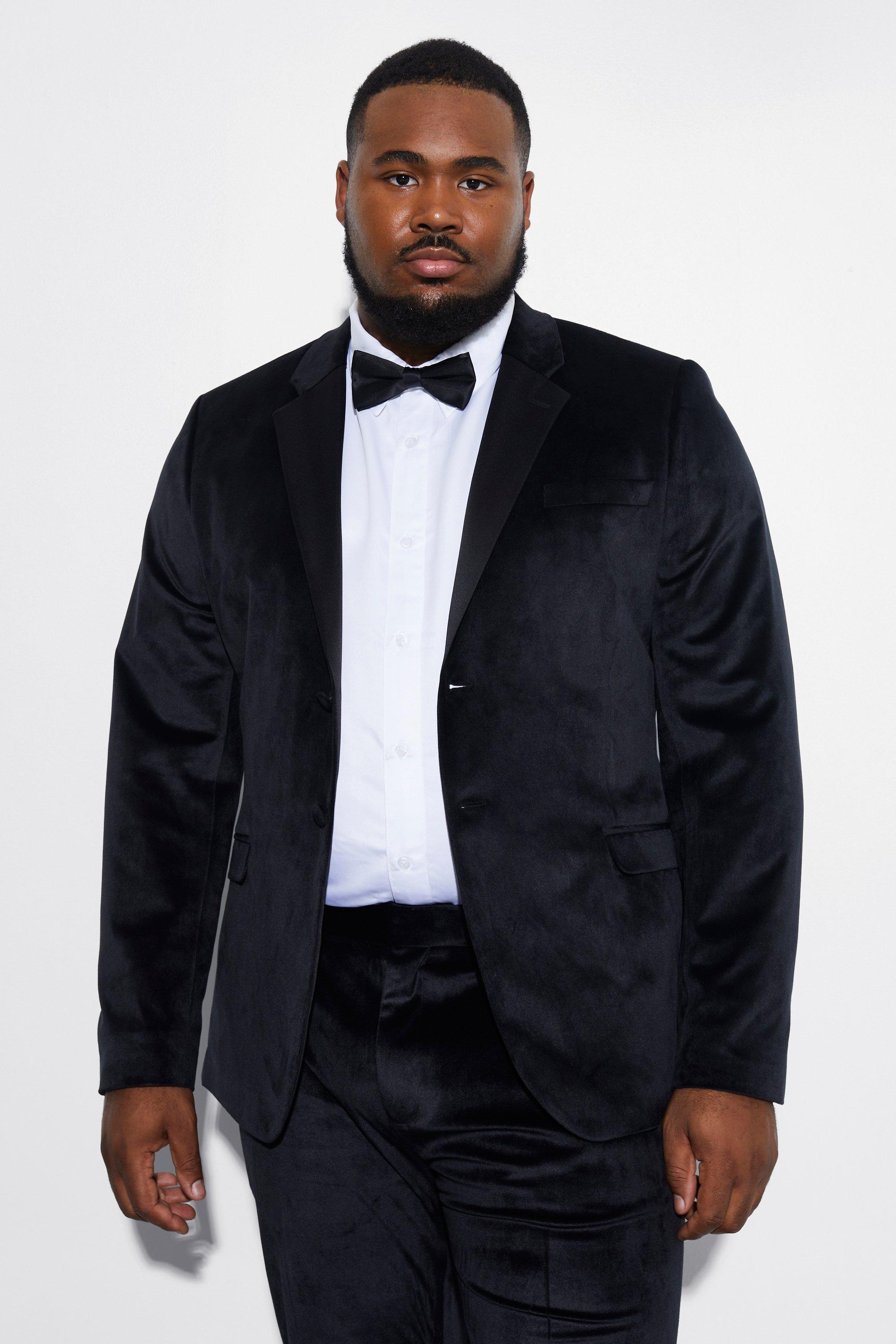 grande taille - veste de costume cintrée satinée en velours homme - noir - 46, noir