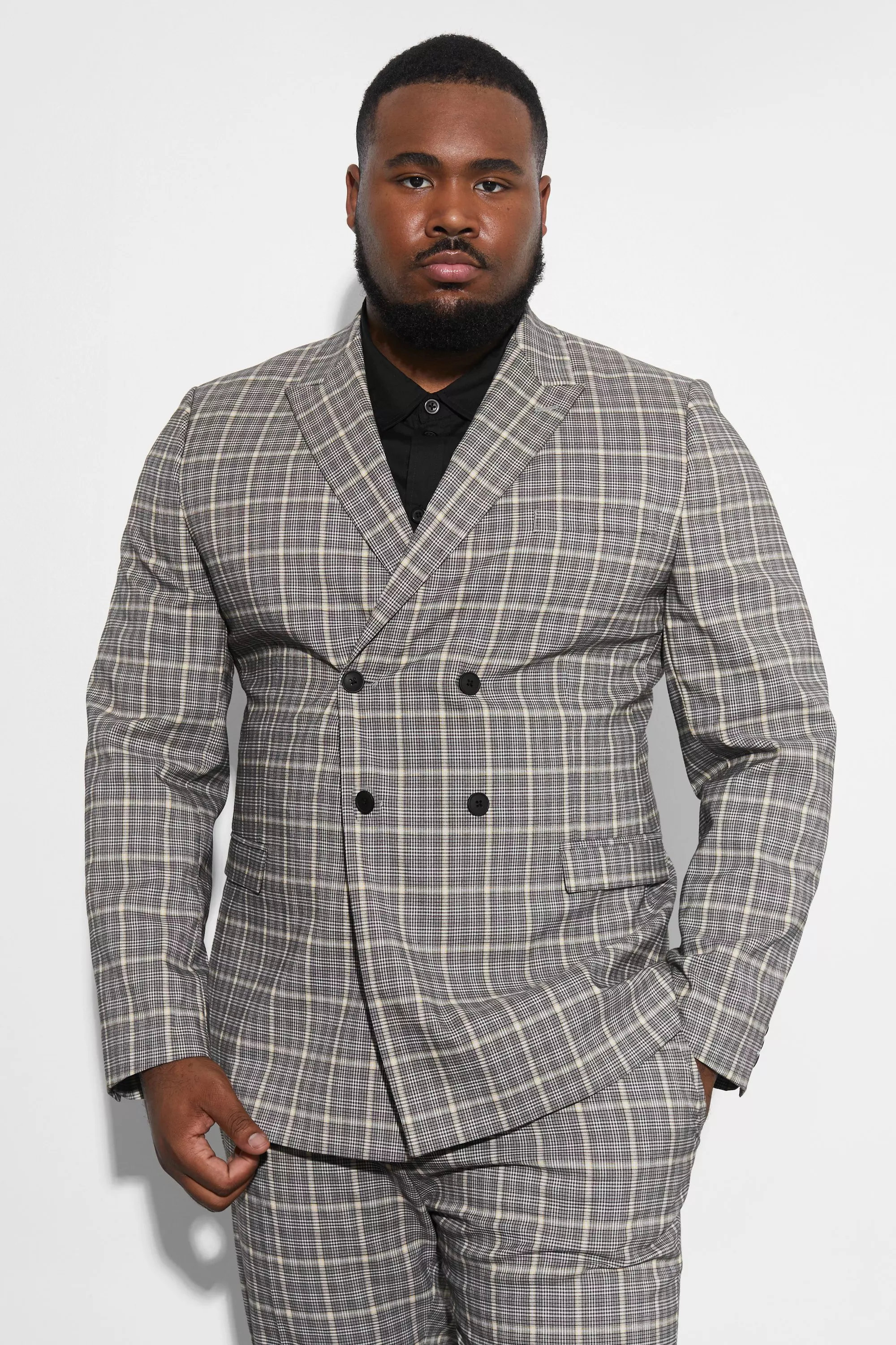 Mens plaid 2025 double breasted blazer