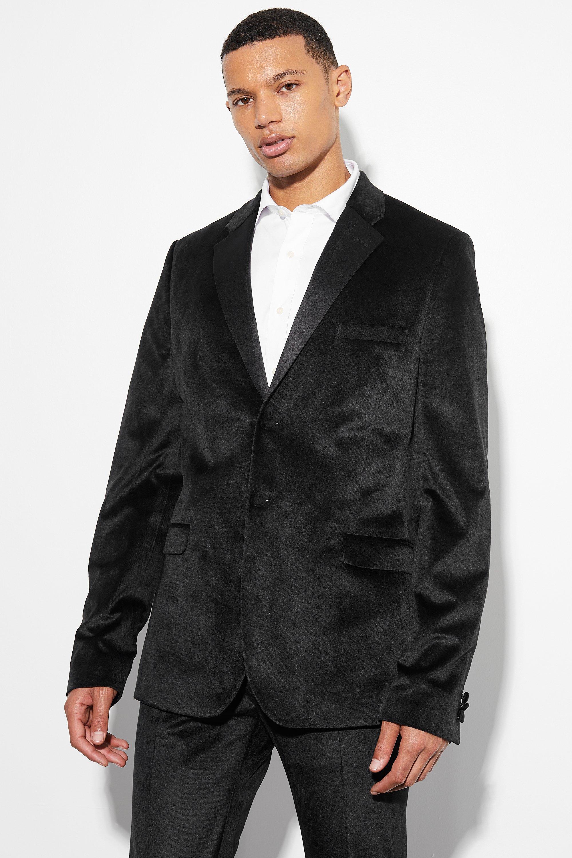 tall - veste de costume cintrée satinée en velours homme - noir - 38, noir