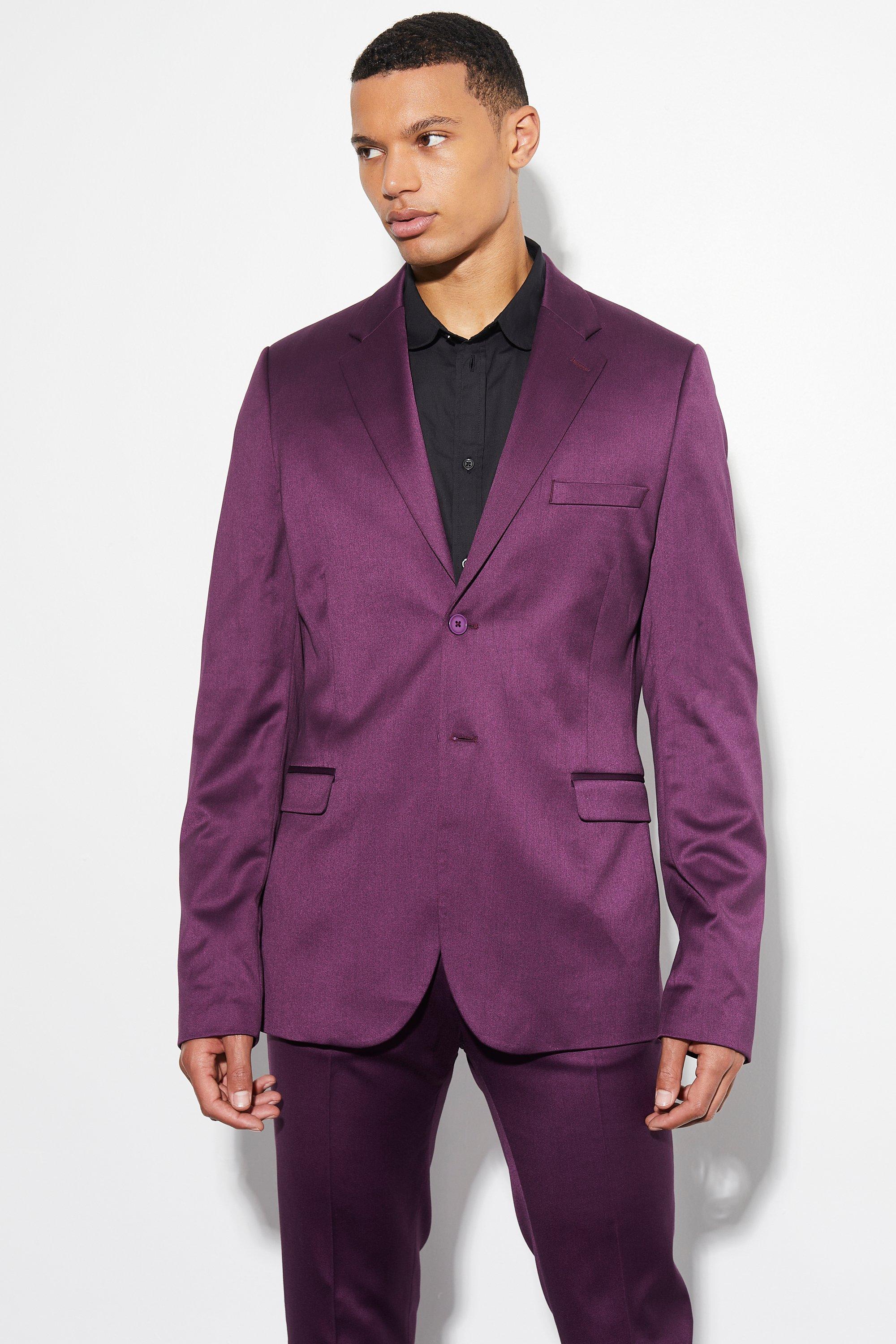 tall - veste de costume cintrée satinée homme - violet - 36, violet