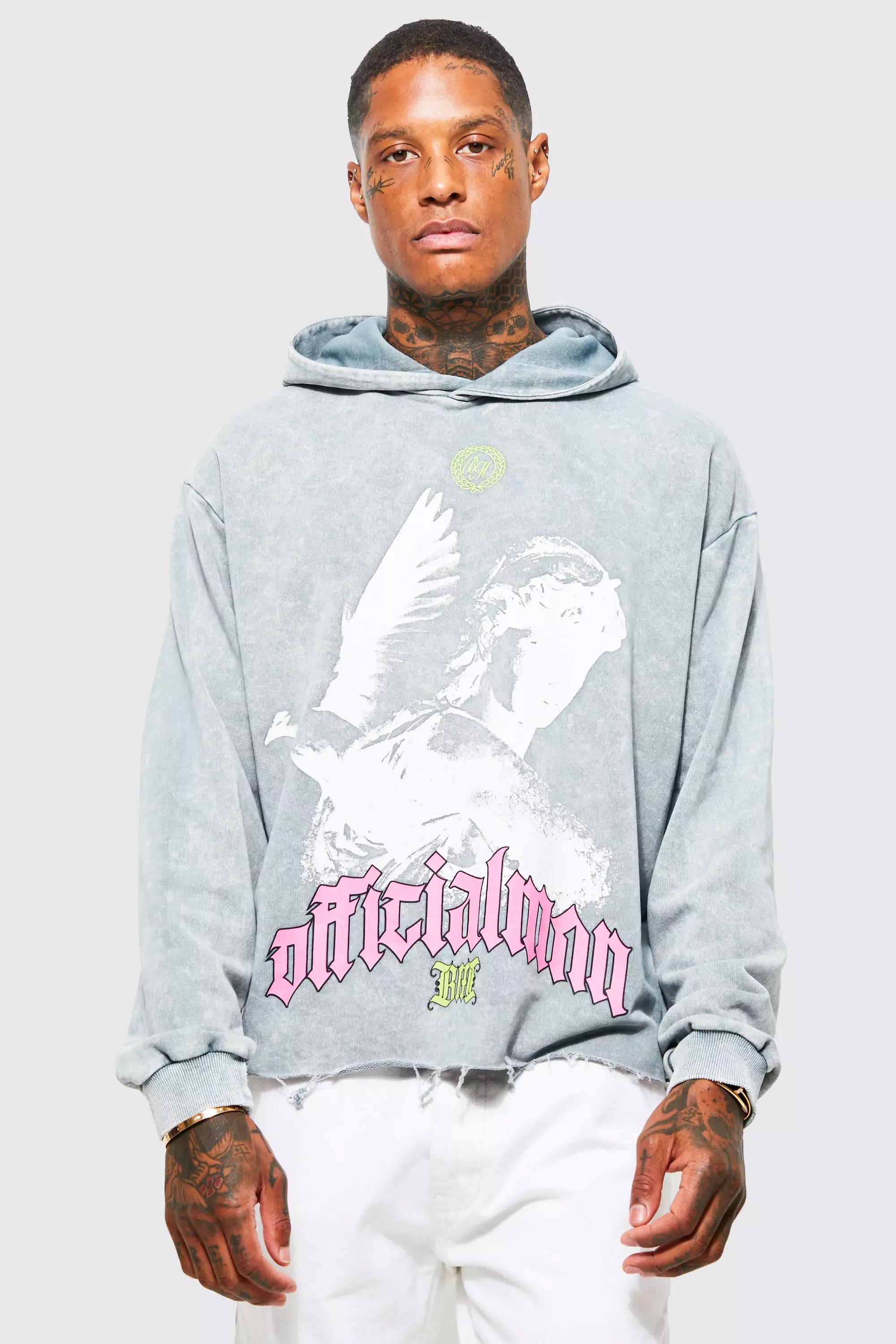 Grey Worldwide Graphic Oversized Hoodie, Tops