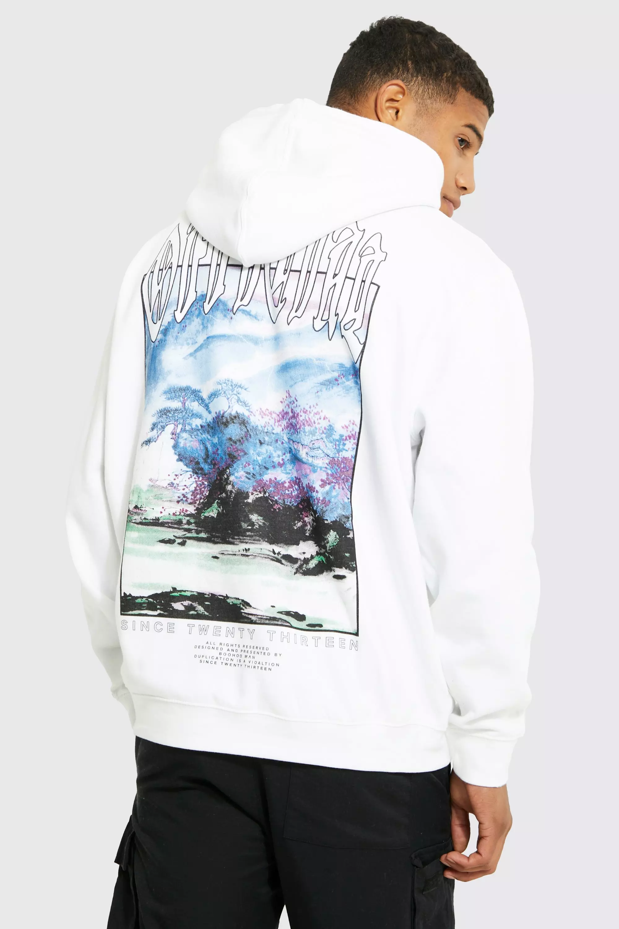 Boohooman hoodie with cheap man print in white