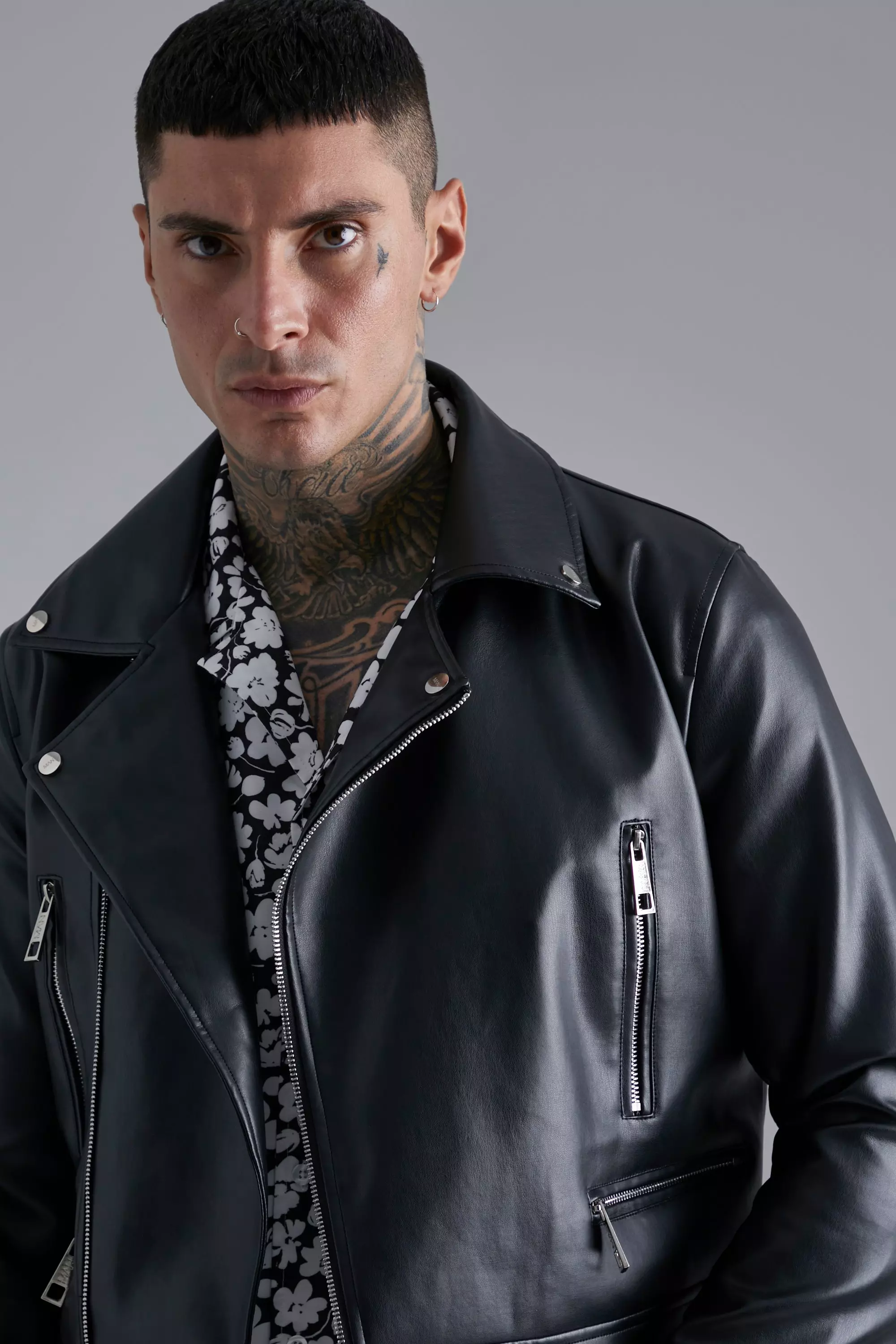 Biker Jacket - Black/faux leather - Men