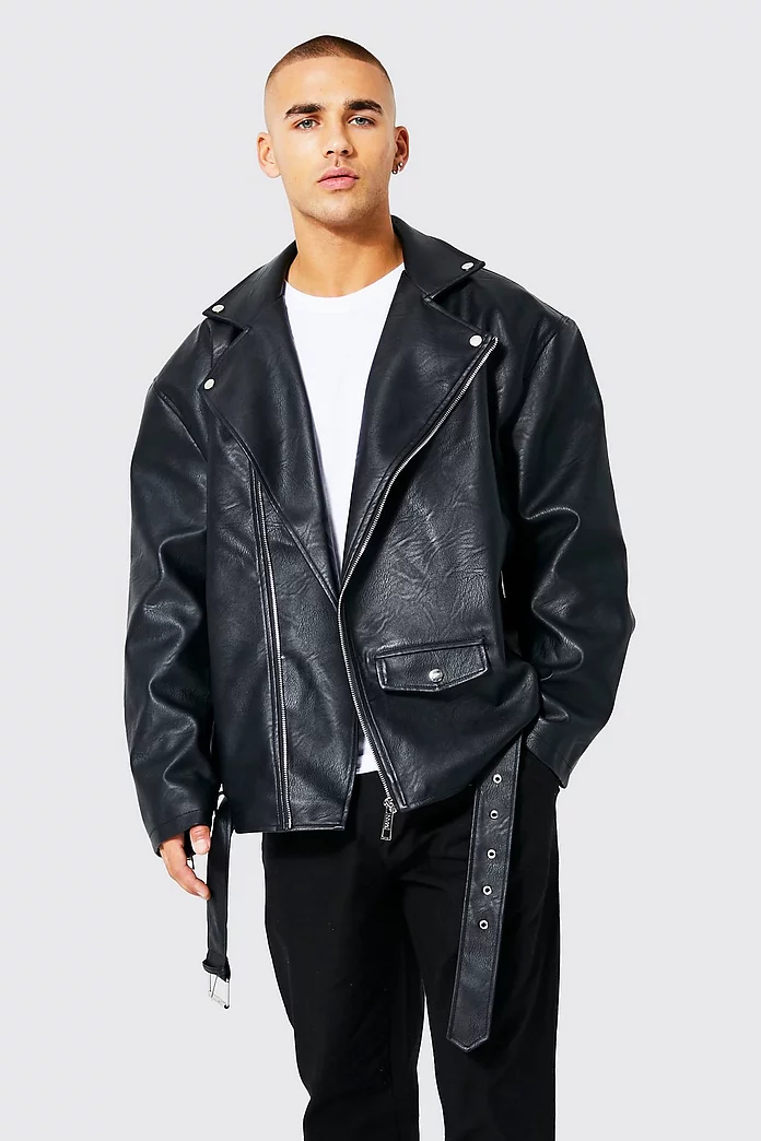 Oversized Faux Leather Biker Jacket