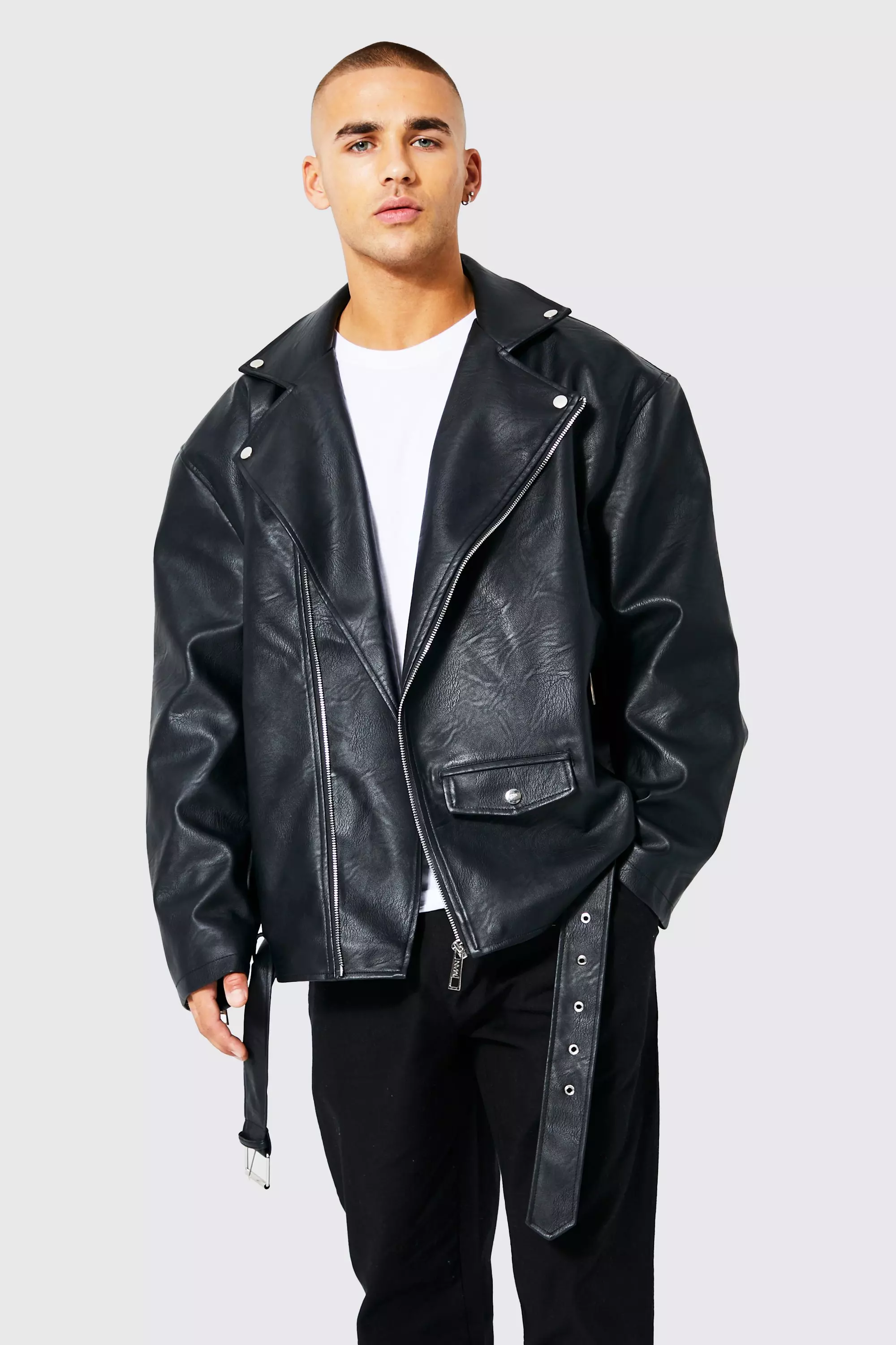 Biker Jacket - Black/faux leather - Men