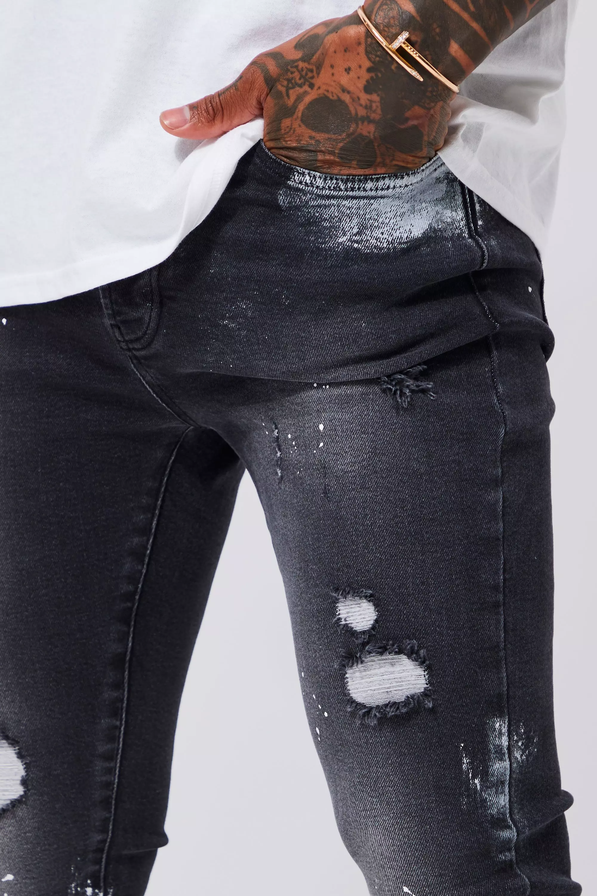 Men's Paint-Splattered Leather Logo Belt
