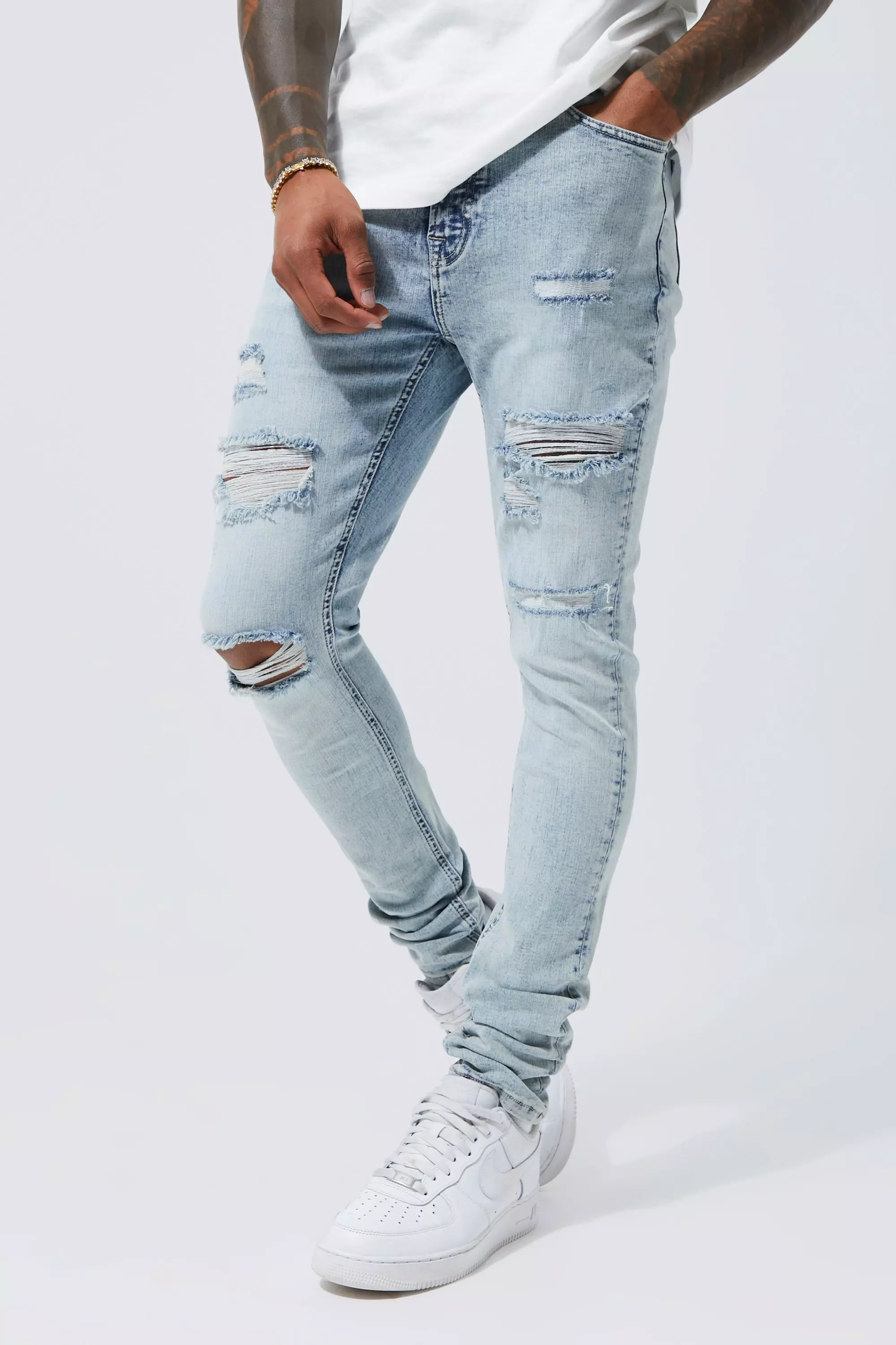 Men's Light Wash Stacked Skinny Jeans, Men's Clearance