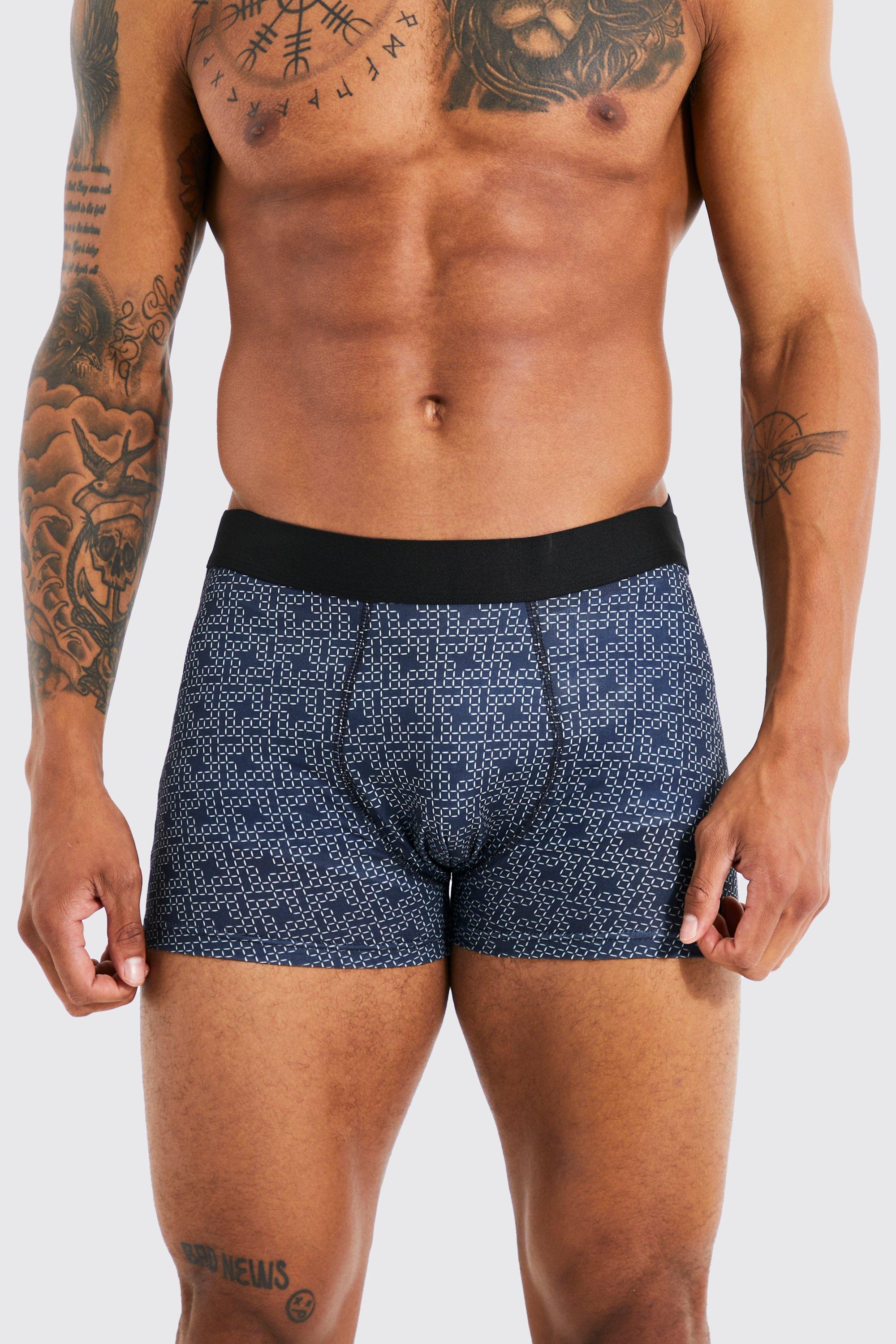 Mens Black Digital Print Boxer, Black