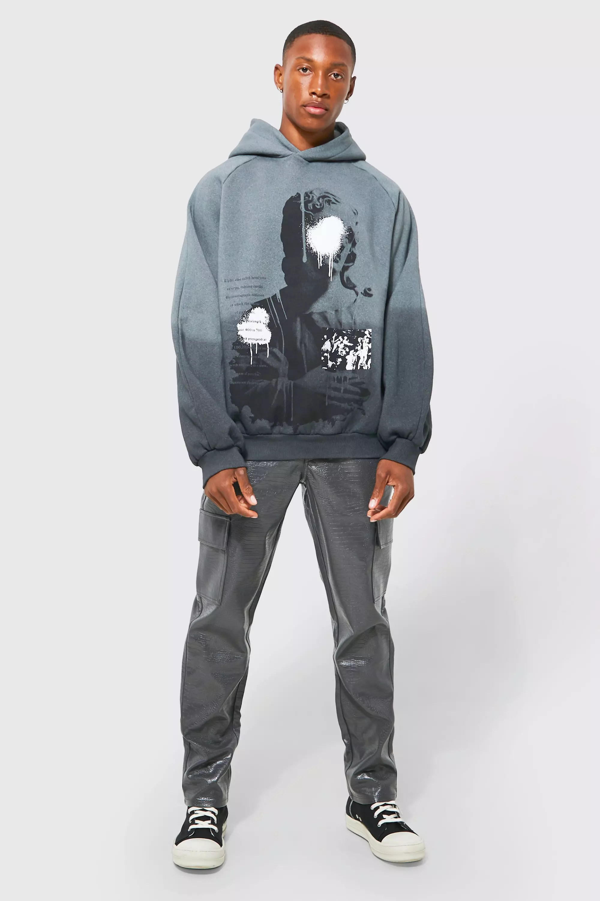 Statue Print Ombre Hoodie boohooMAN USA