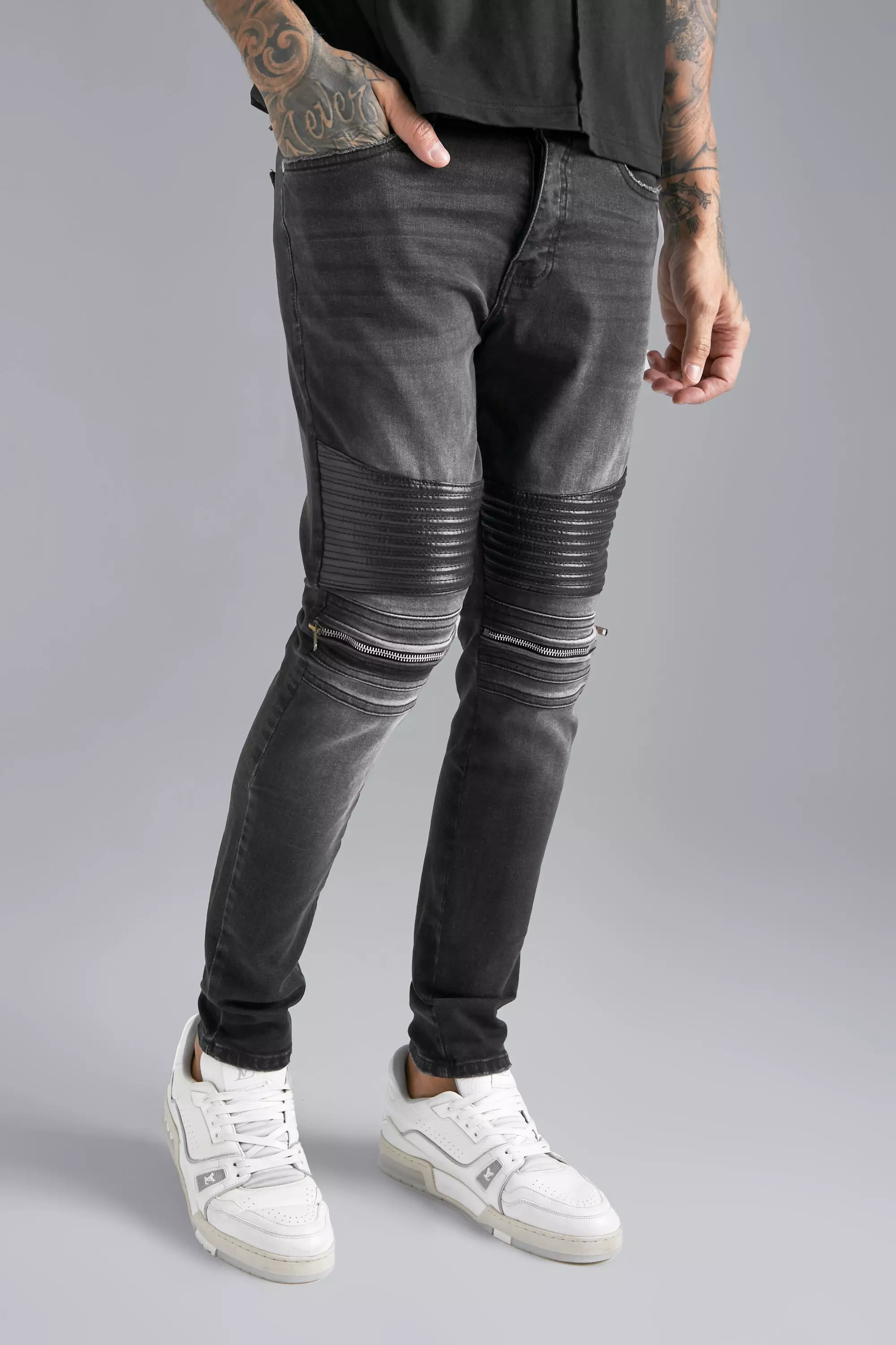mover rulle For en dagstur Skinny Stretch Biker Zip Detail Jeans | boohooMAN USA