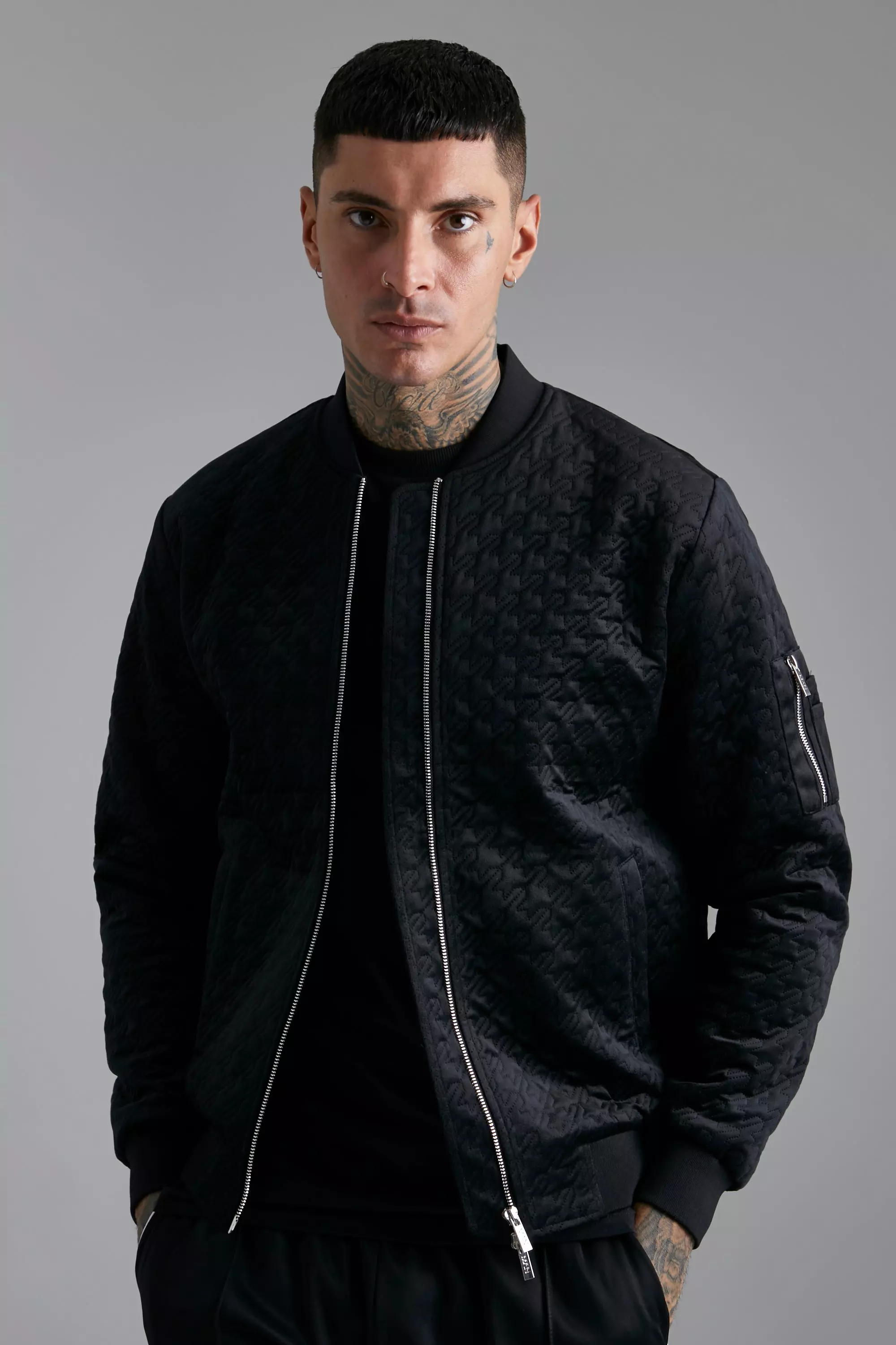 ASOS DESIGN harrington jacket with funnel neck in black