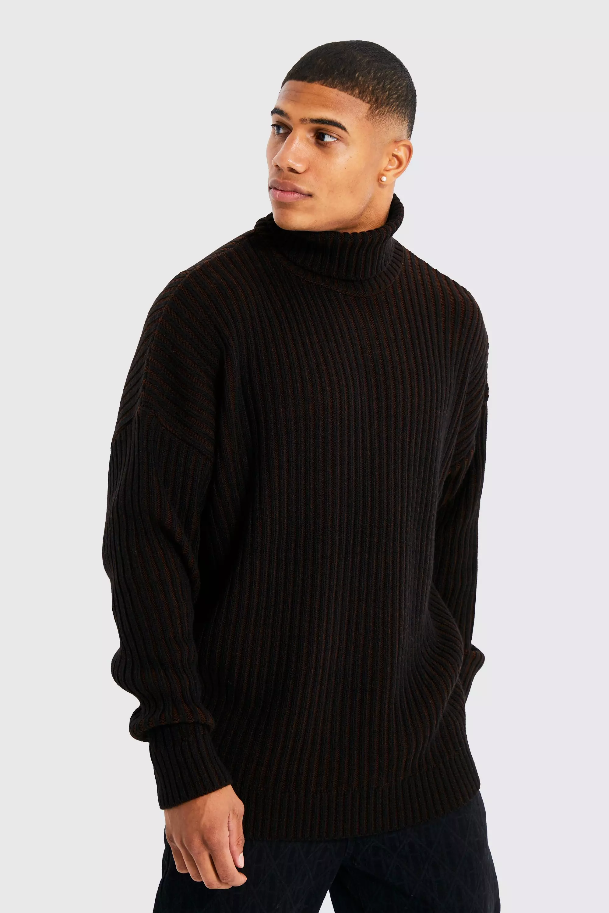 Ribbed Funnel Neck Knitted Sweater | boohooMAN USA