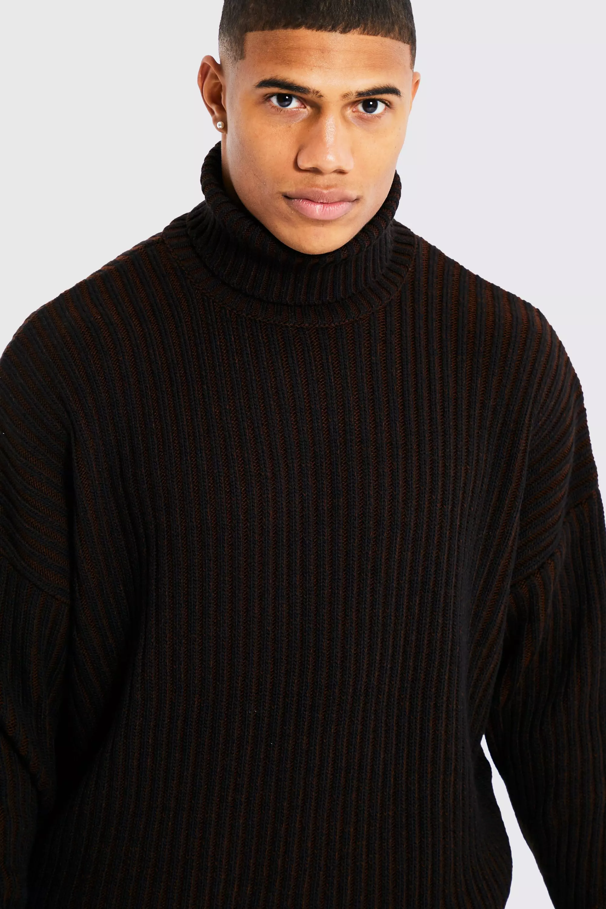 Ribbed Funnel Neck Knitted Sweater | boohooMAN USA