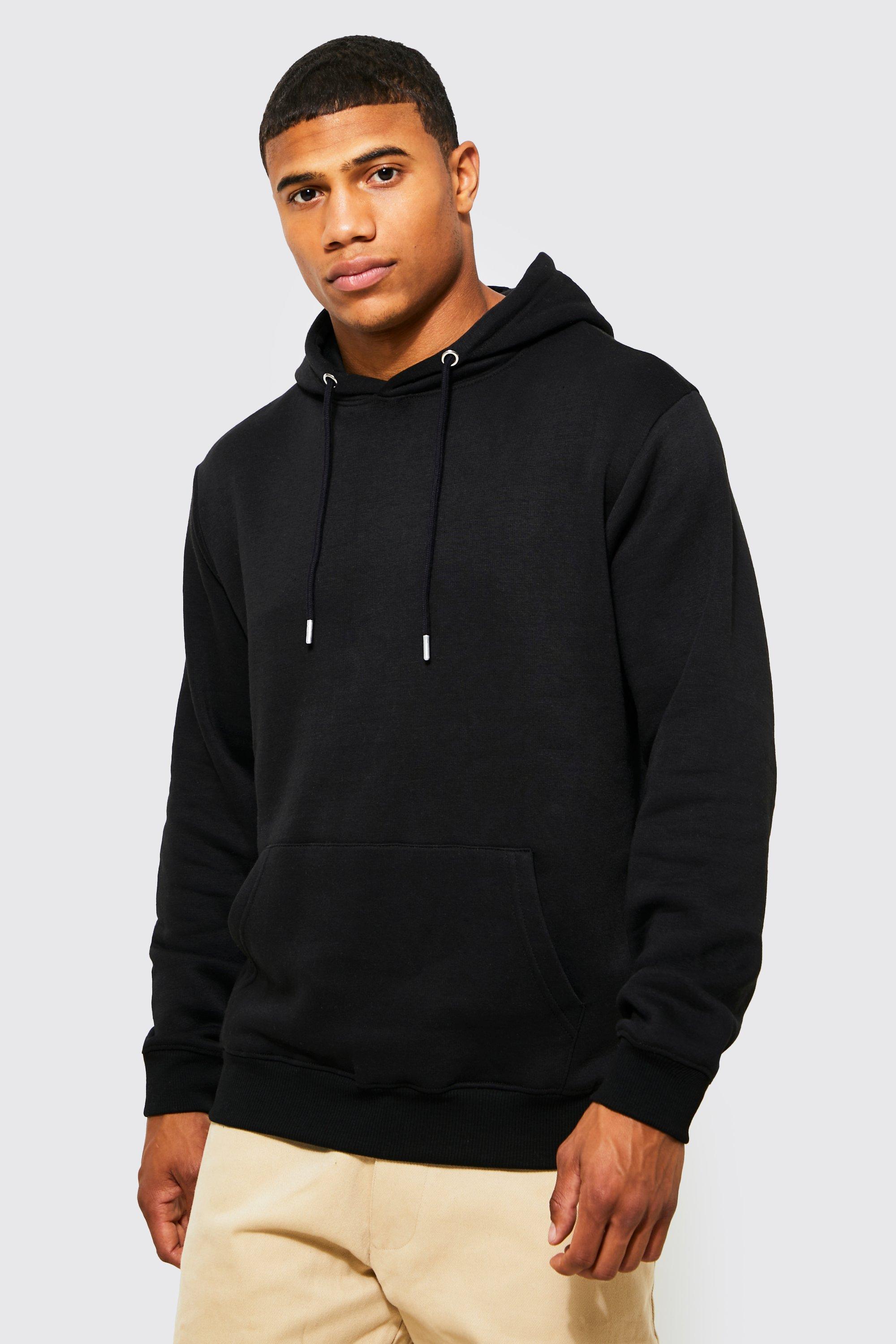 Mens Black Basic Over The Head Hoodie, Black