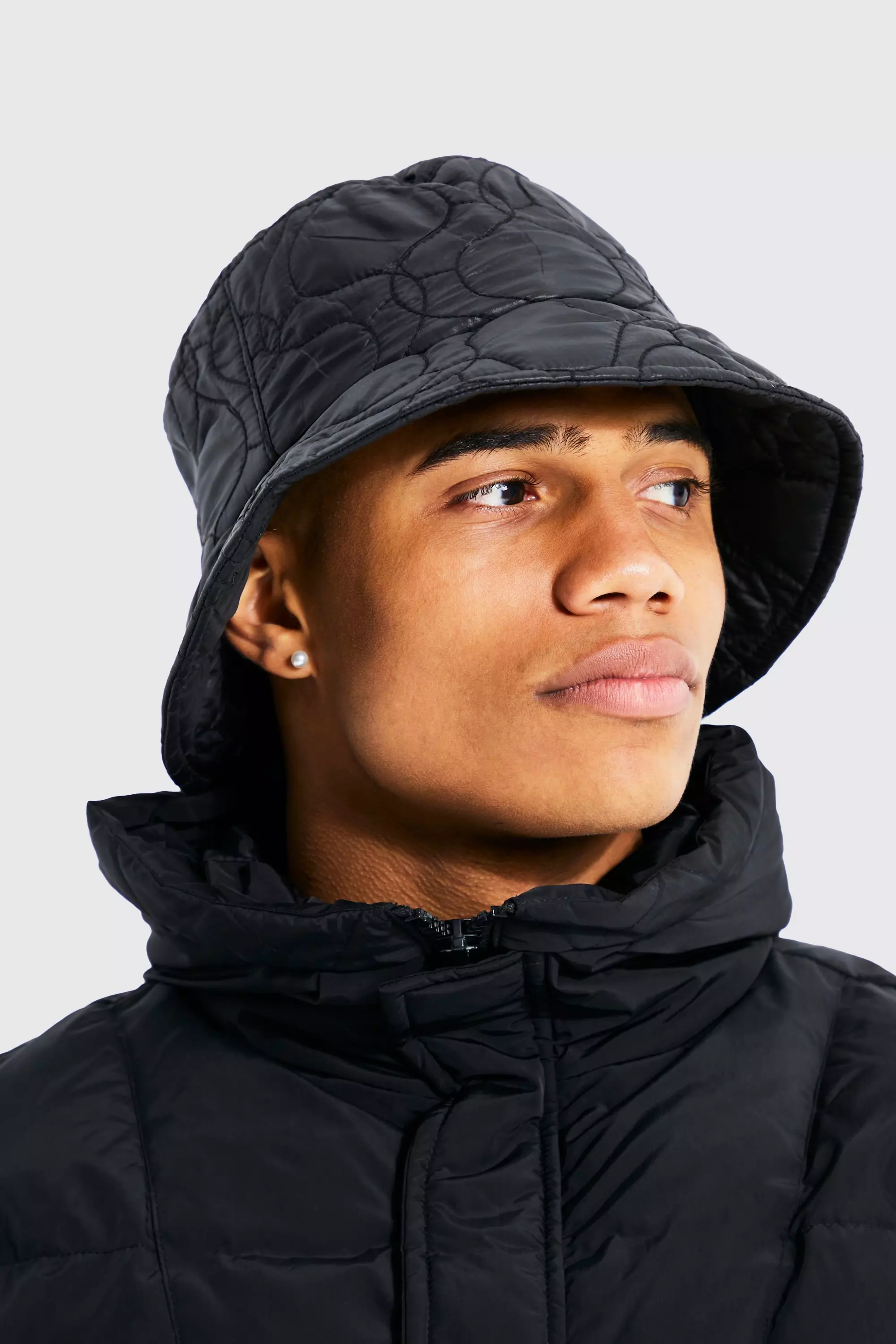 Quilted Nylon Bucket Hat | boohooMAN USA