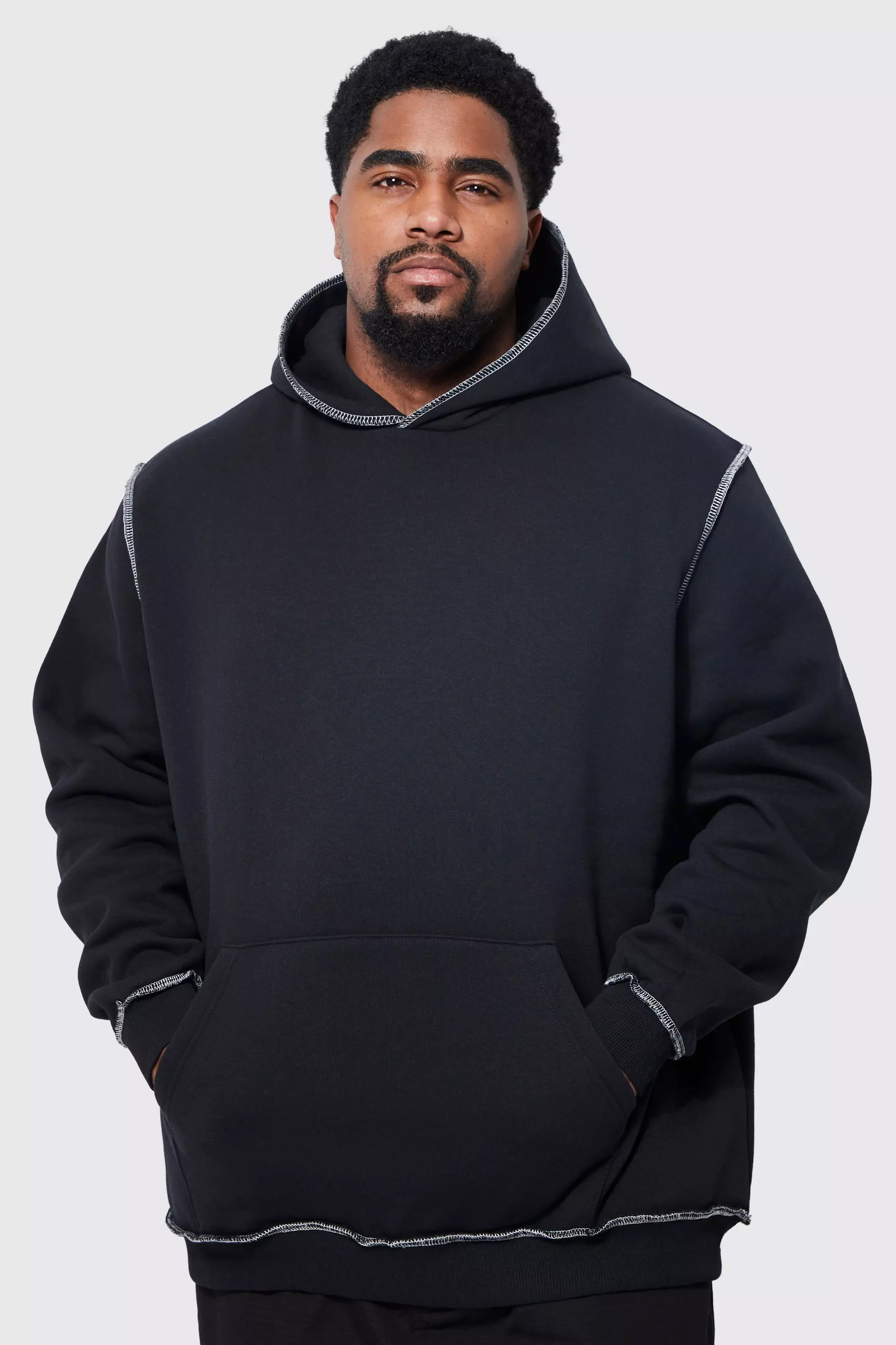 Plus Contrast Stitch Detail Hoodie