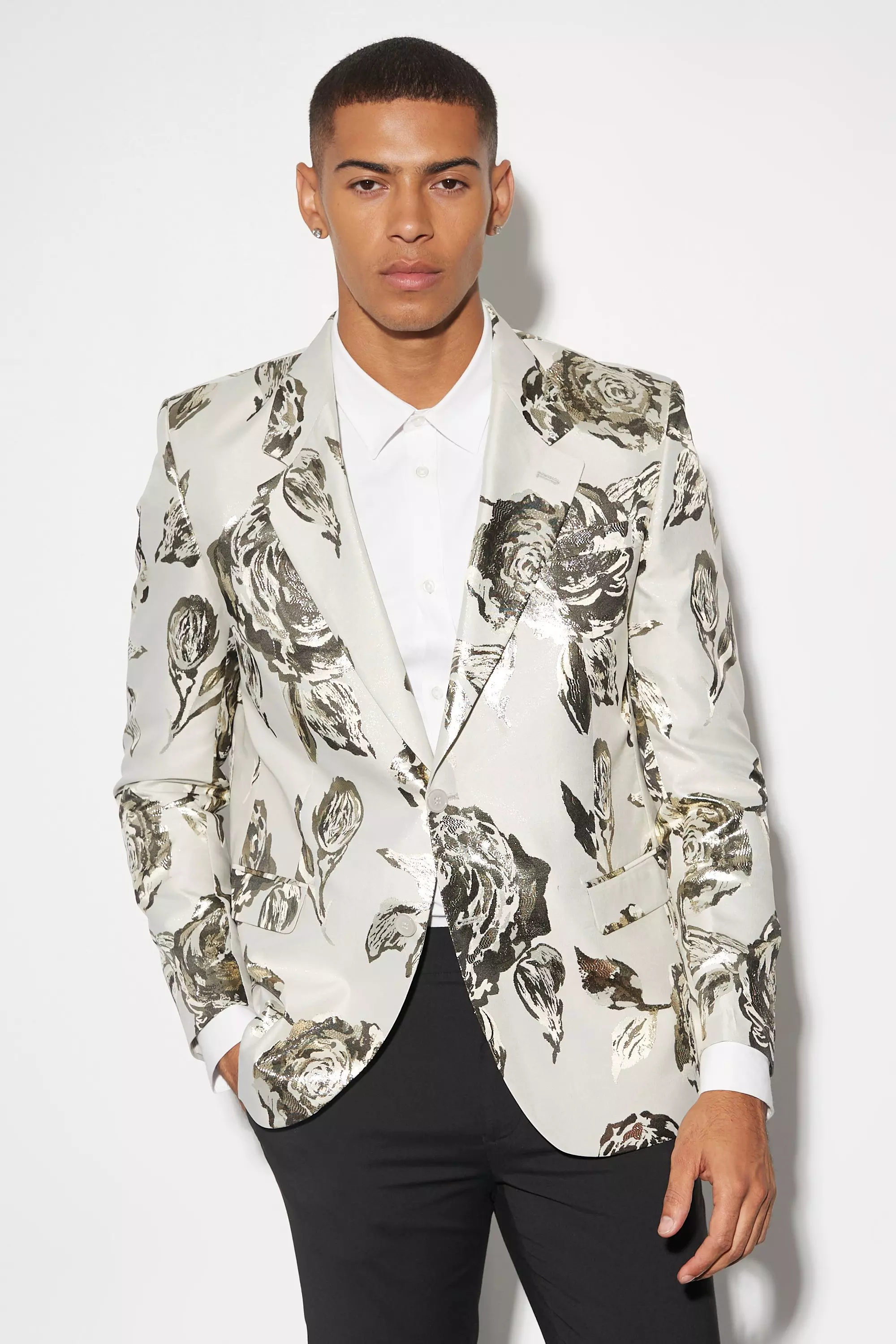 Oversized Boxy Floral Jacquard Blazer | boohooMAN USA