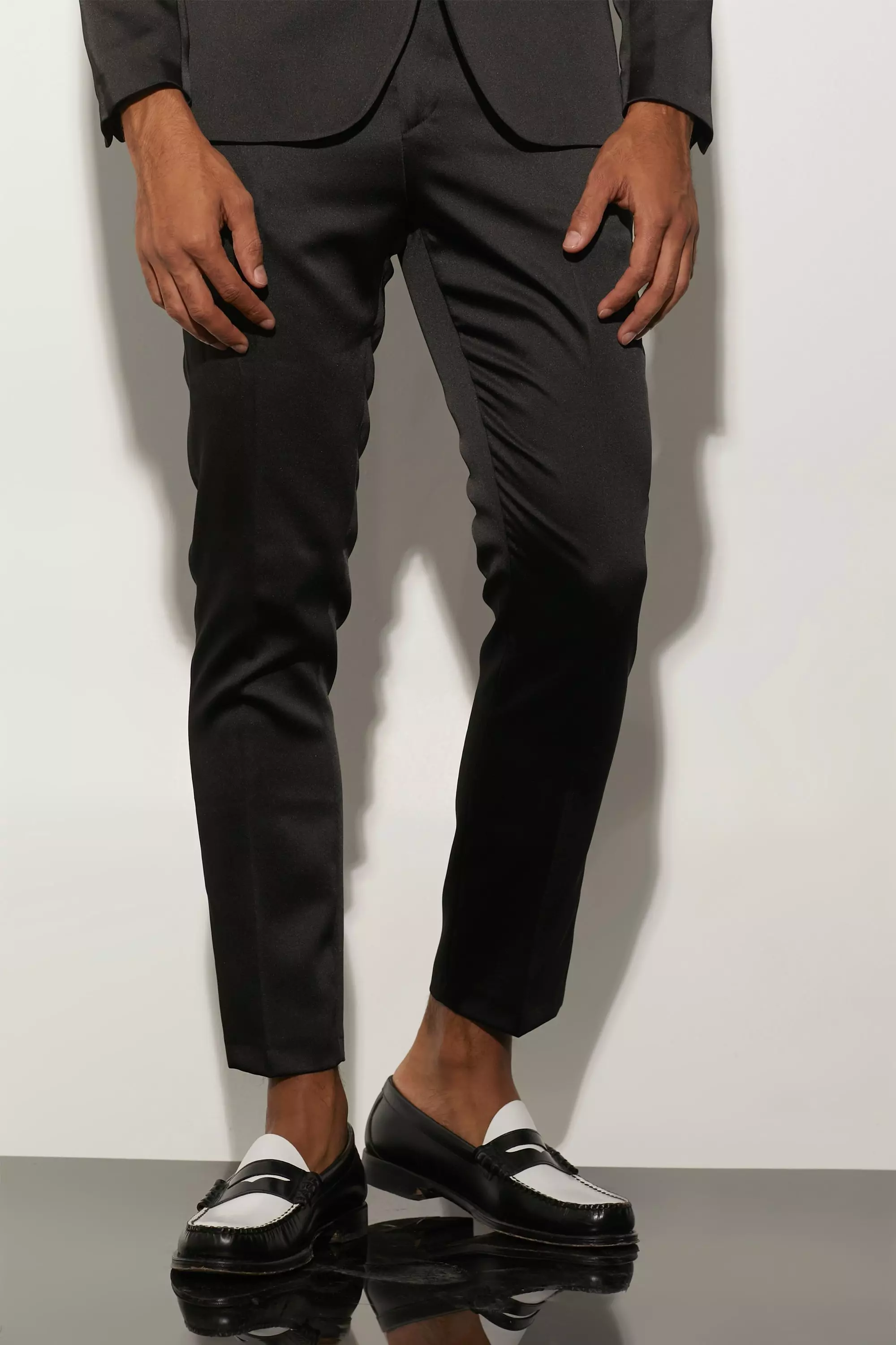 Skinny Fit Satin Crop Dress Pants | boohooMAN USA