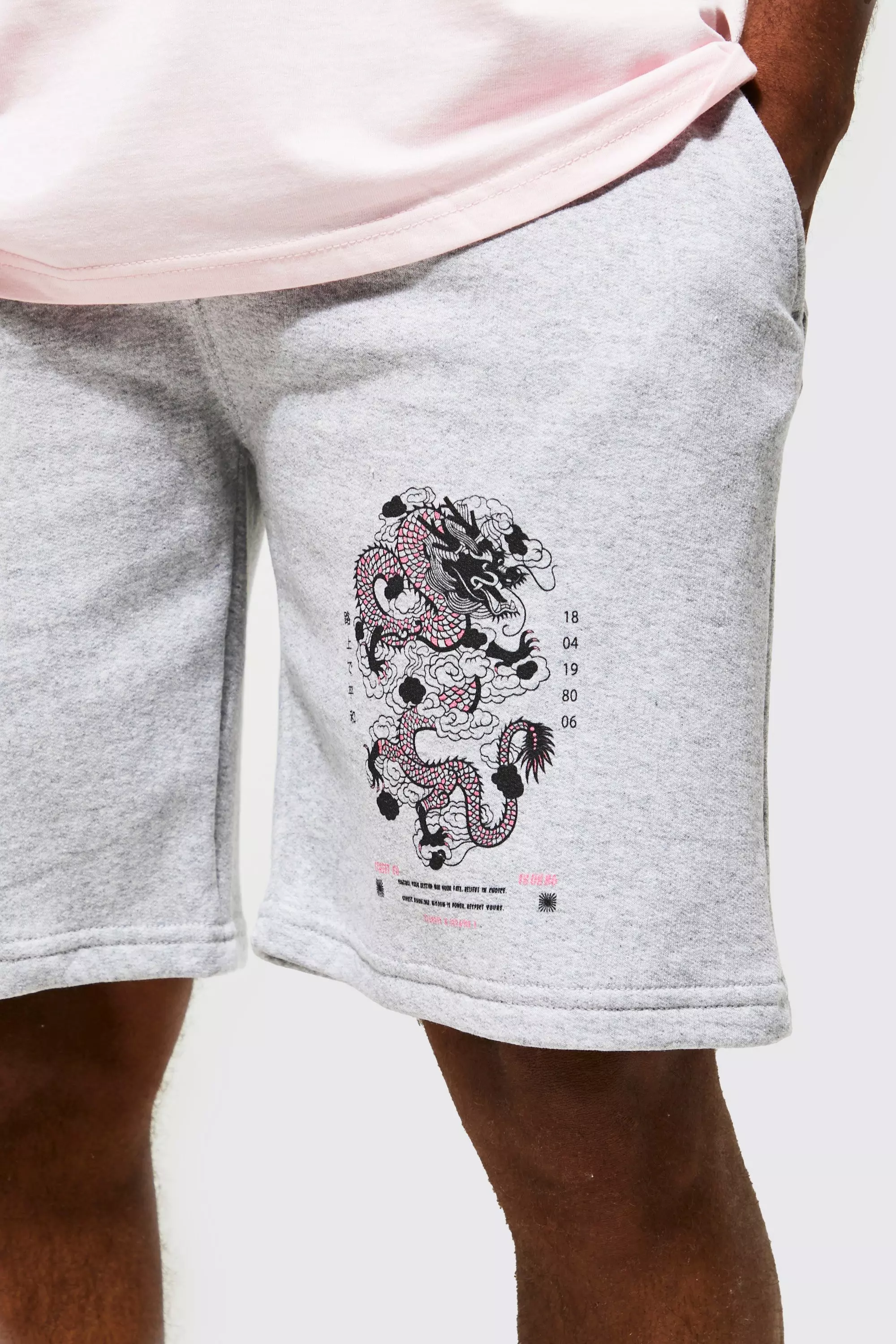 Slim Fit Dragon Graphic Jersey Shorts