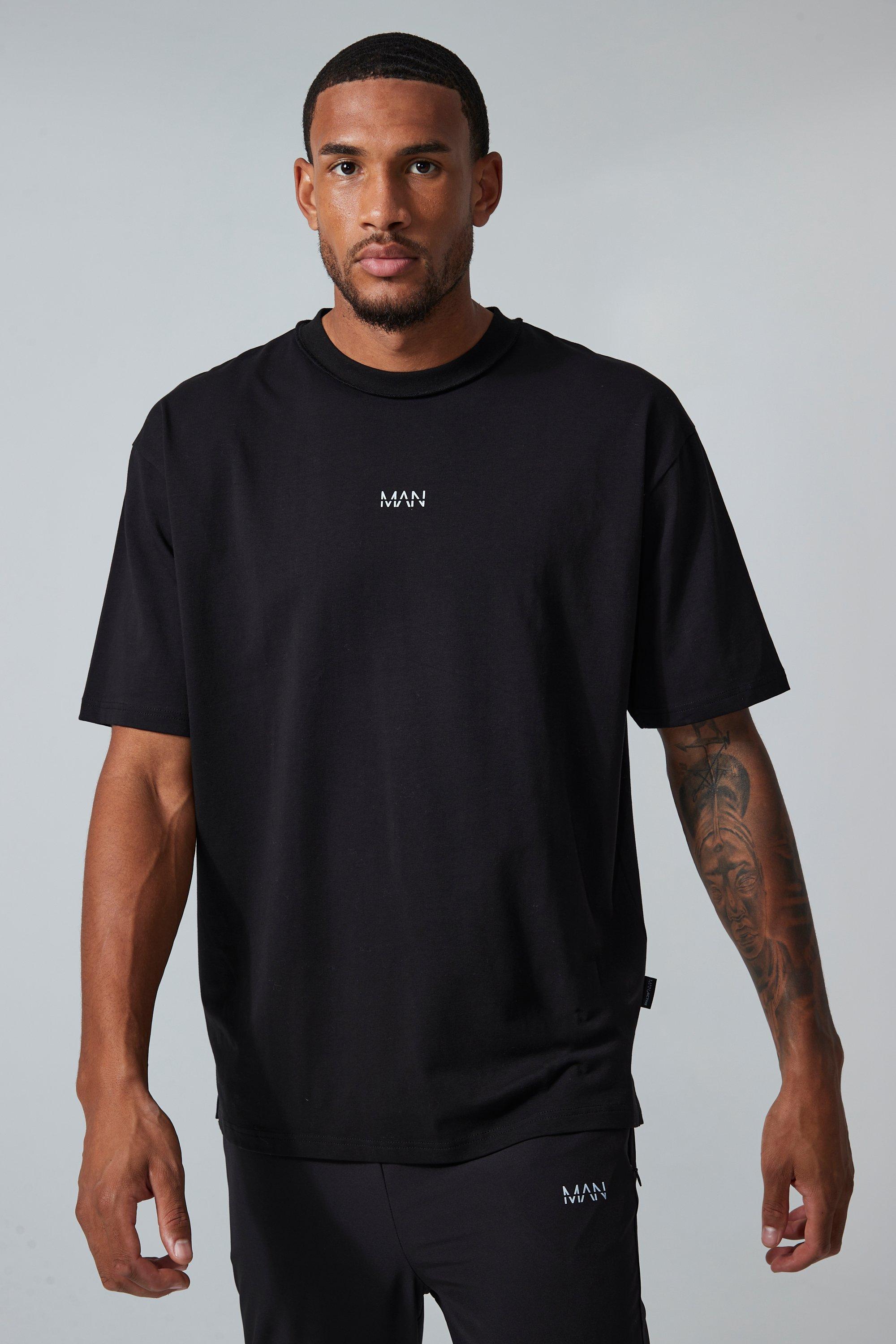 T-shirt Tall oversize Man Active con cuciture, Nero