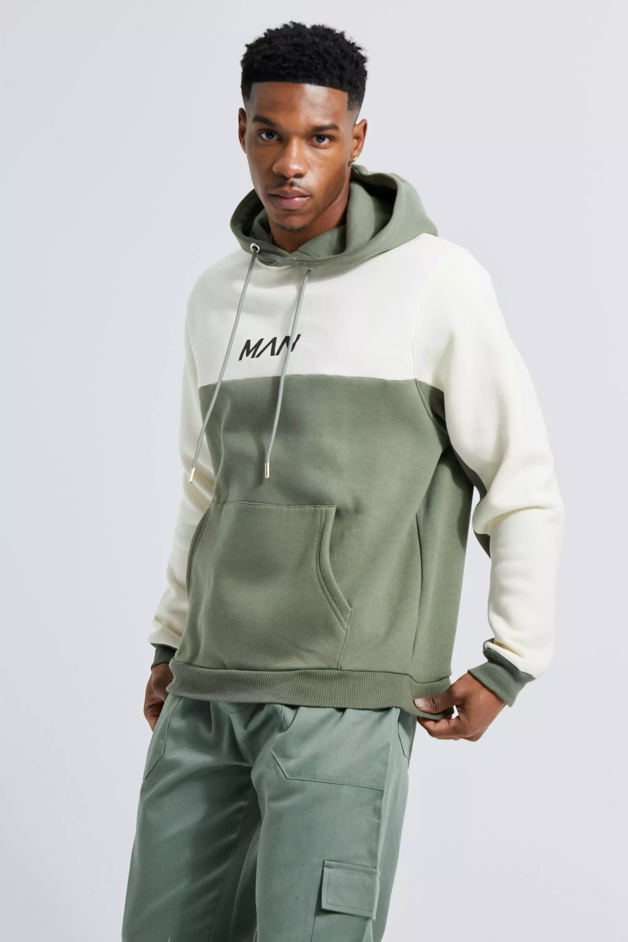 Man Roman Tape Colour Block Hoodie boohooMAN