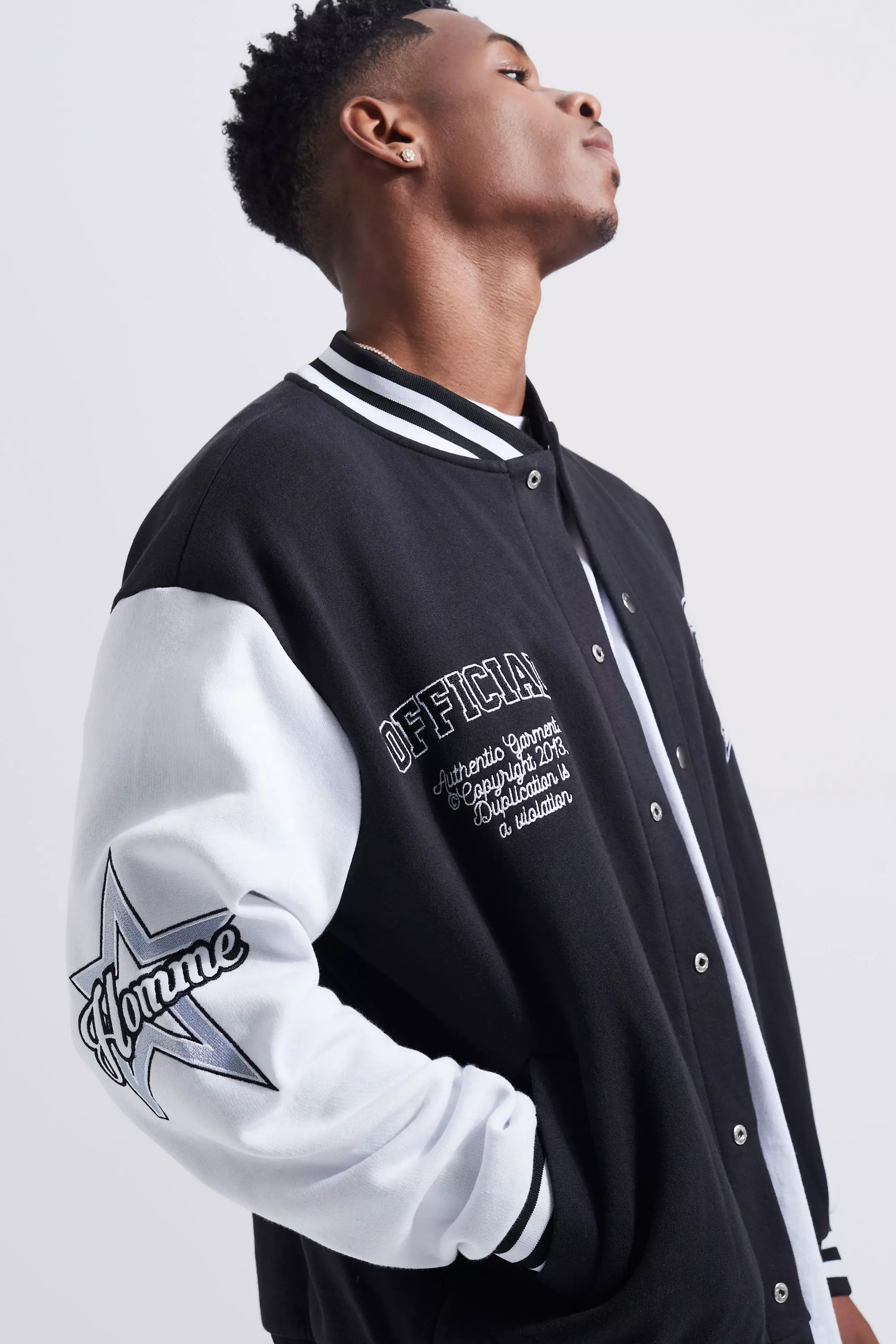 Black Back Print Oversize Varsity Jacket