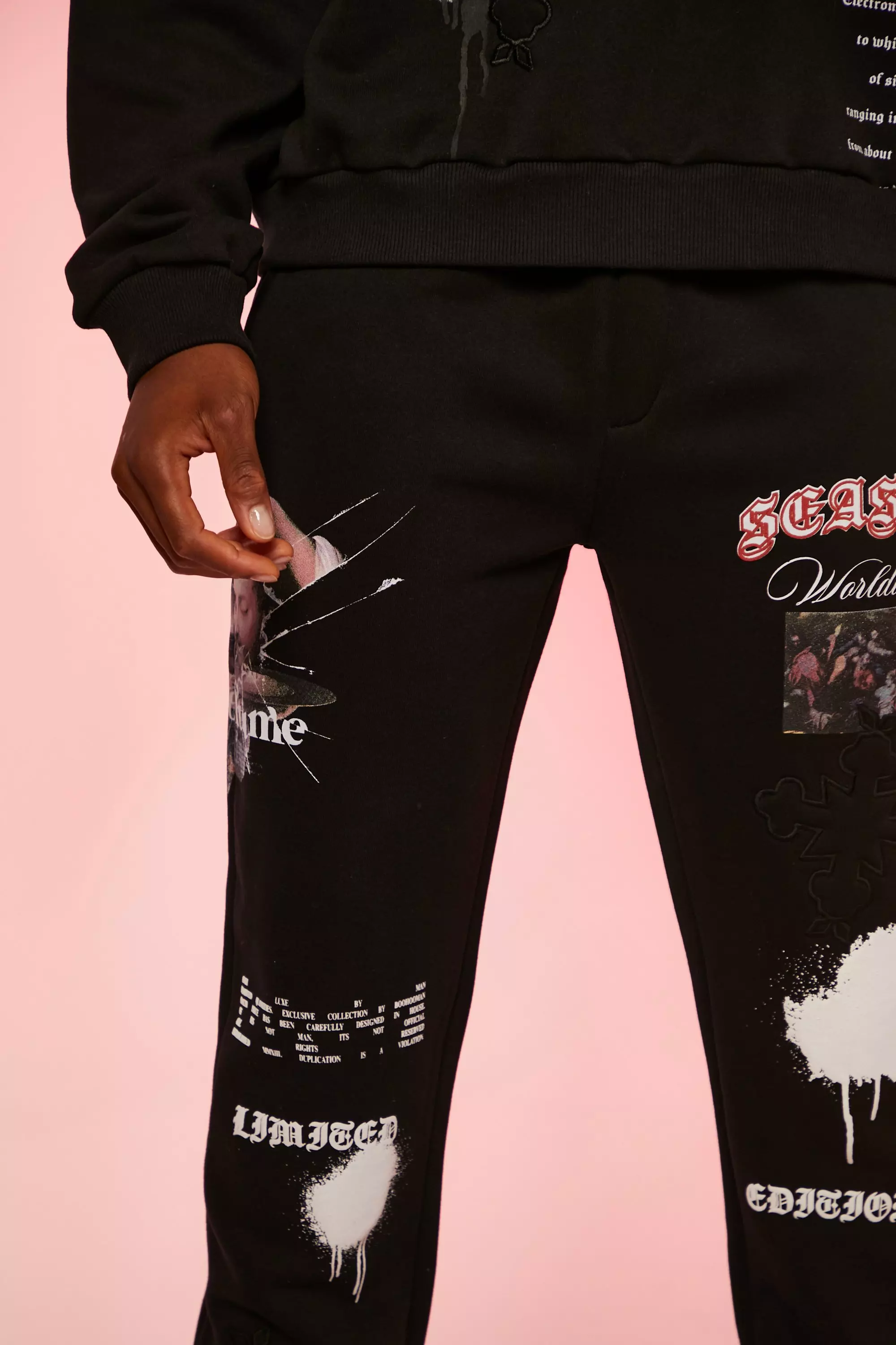 Regular Fit Renaissance Puff Print Jogger | boohooMAN USA