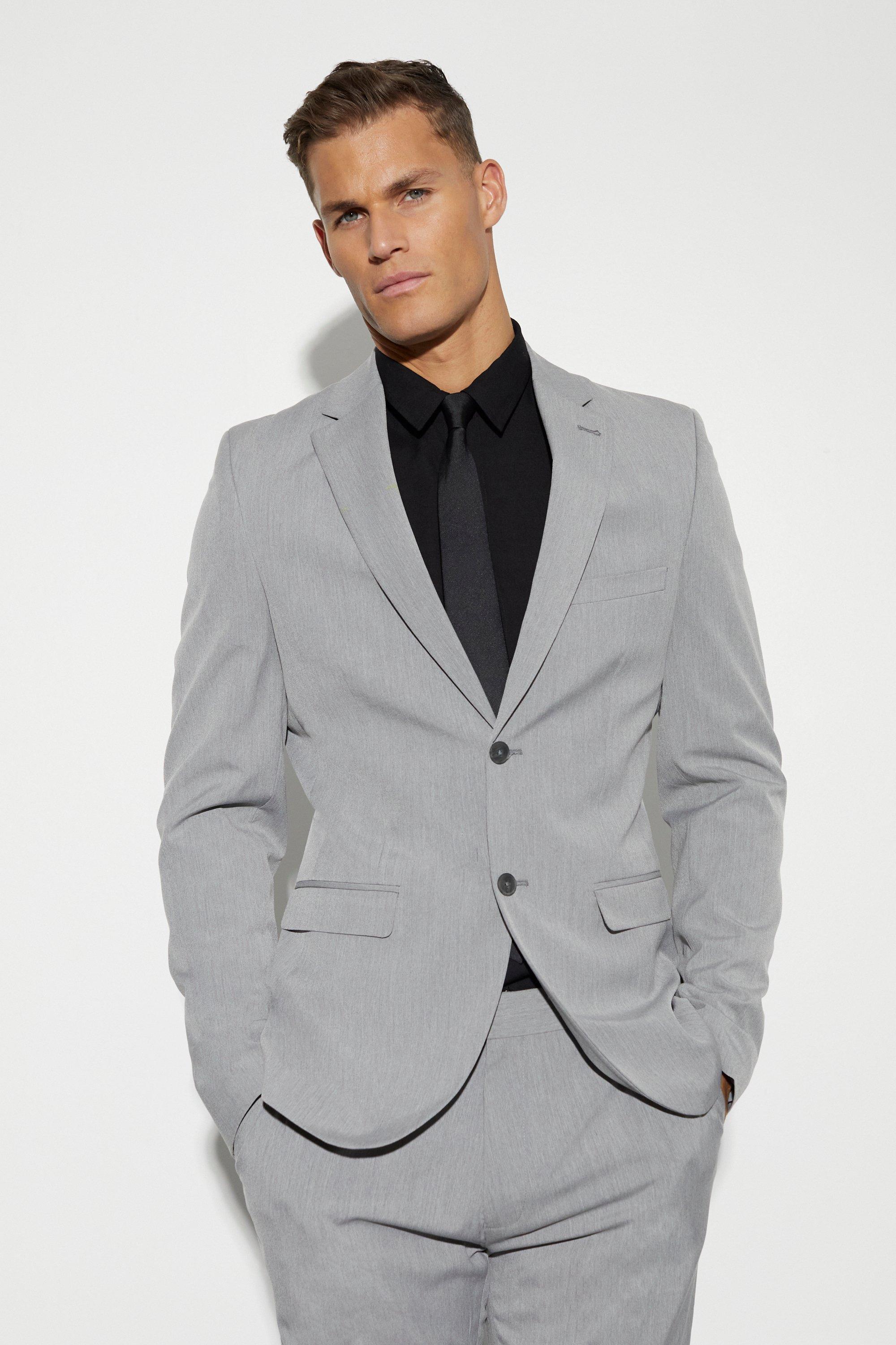 Mens Grey Tall Skinny Single Breasted Suit Jacket, Grey