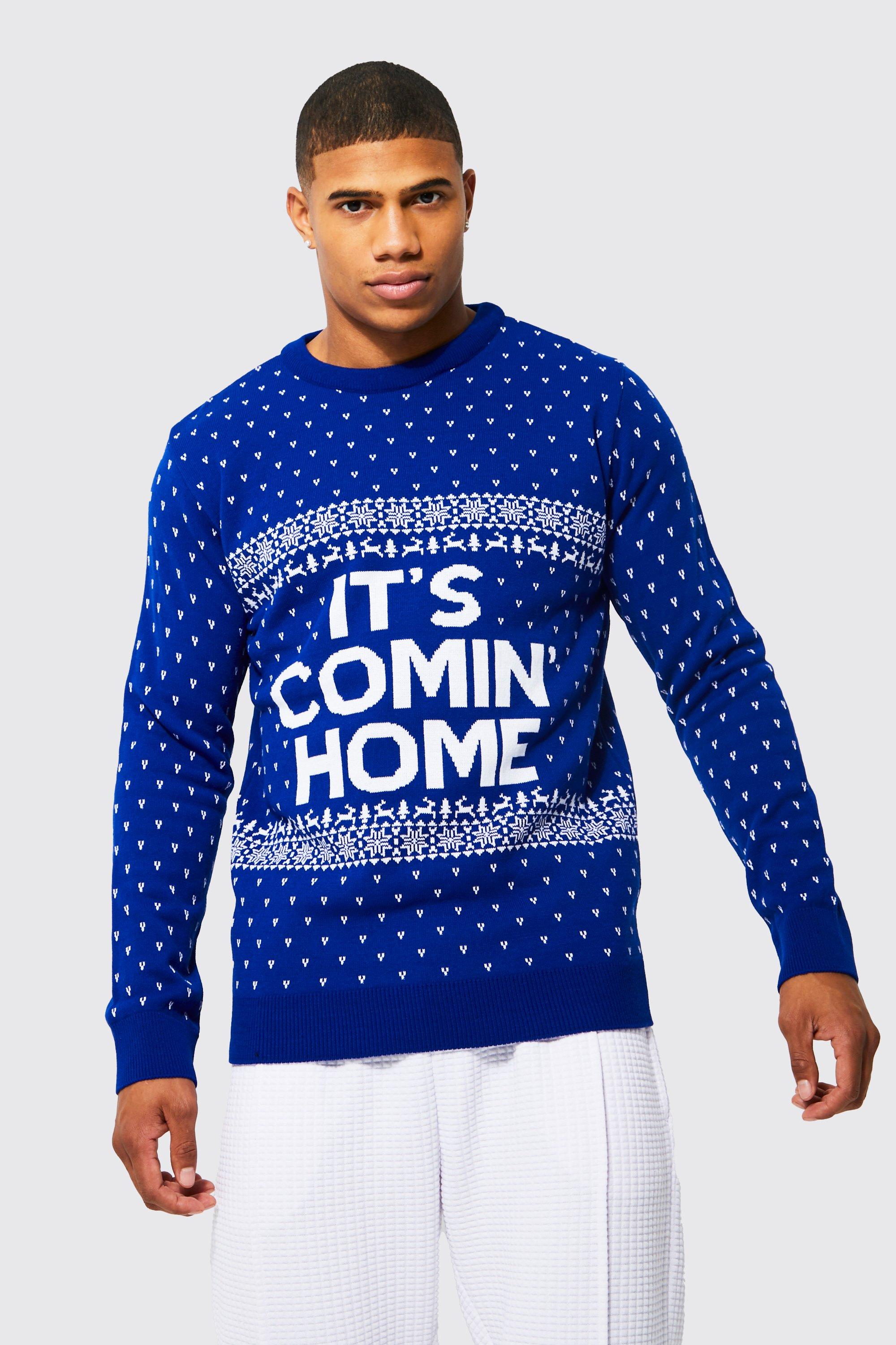 Mens Blue It’s Comin Home Christmas Jumper, Blue