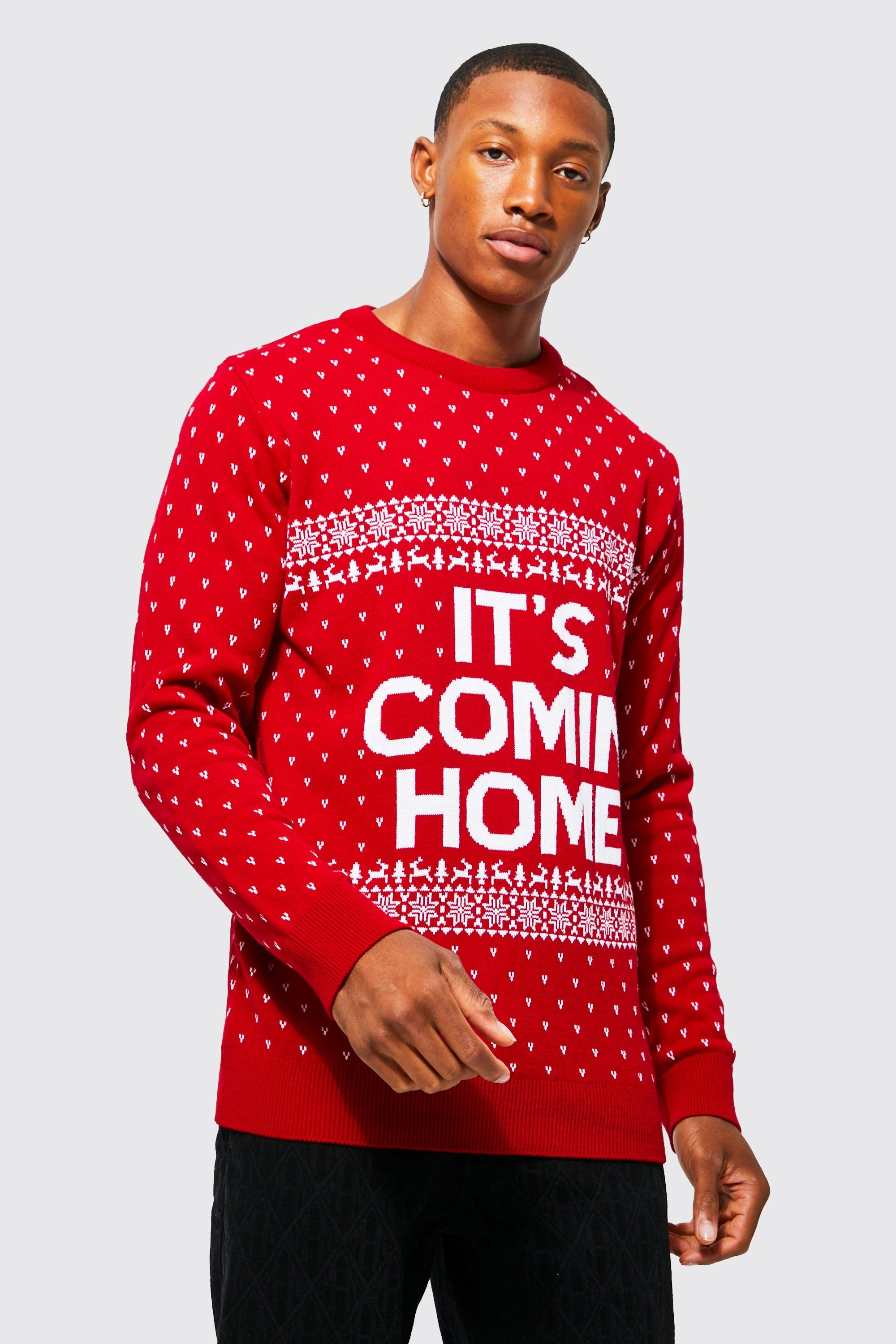 Mens Red It’s Comin Home Christmas Jumper, Red
