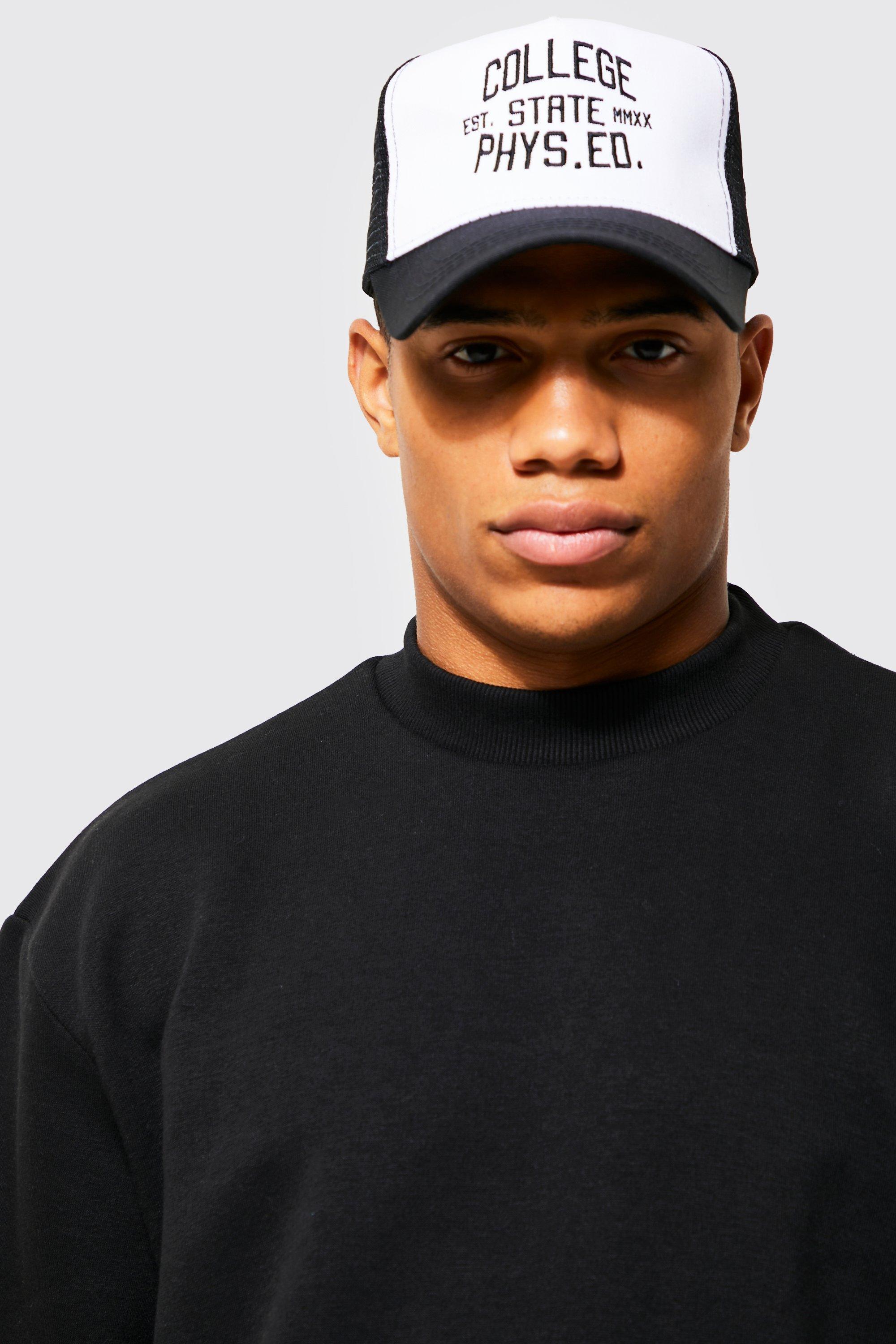 men's varsity embroidered trucker cap - black - one size, black