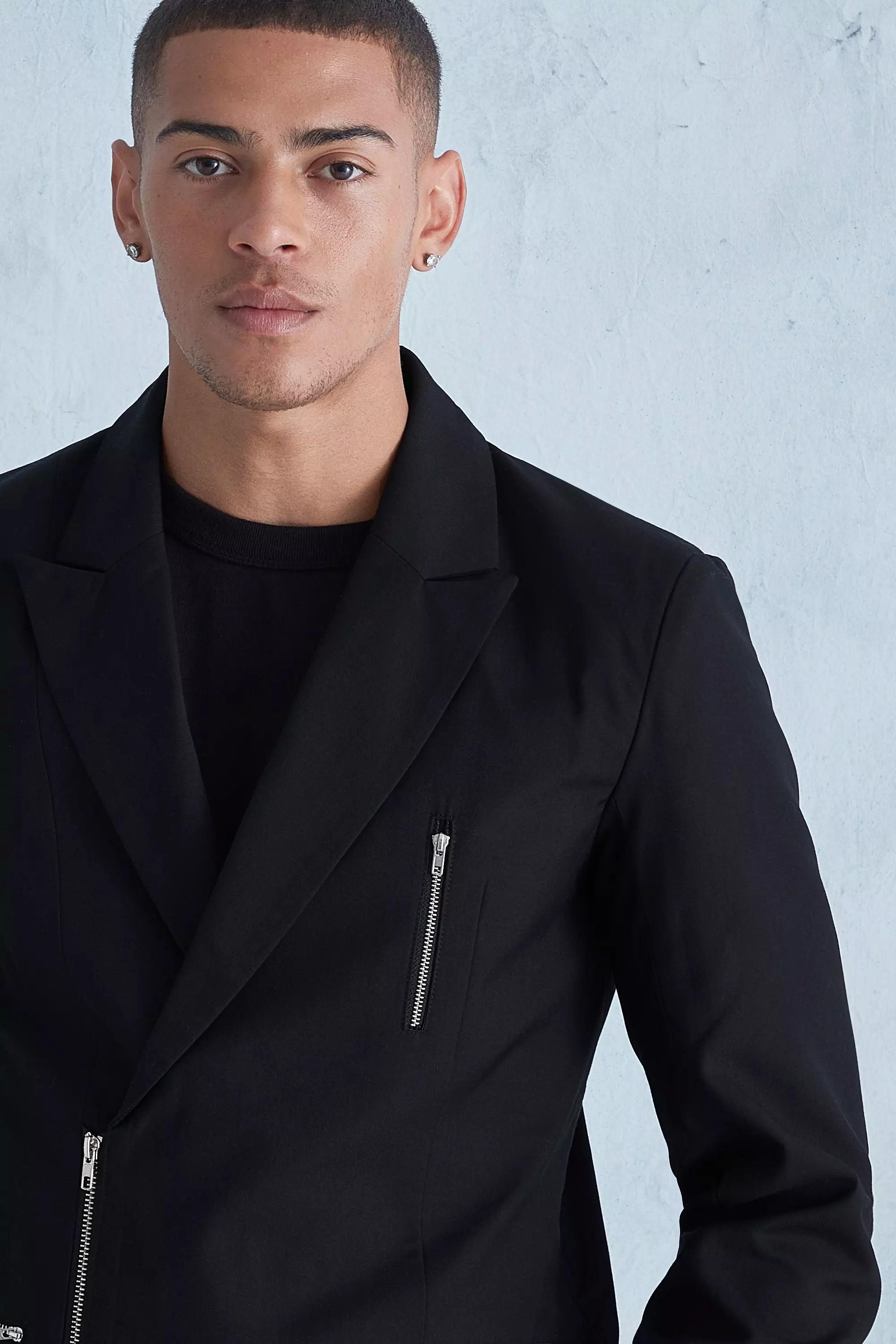 Slim Fit Wrap Zip Suit Jacket