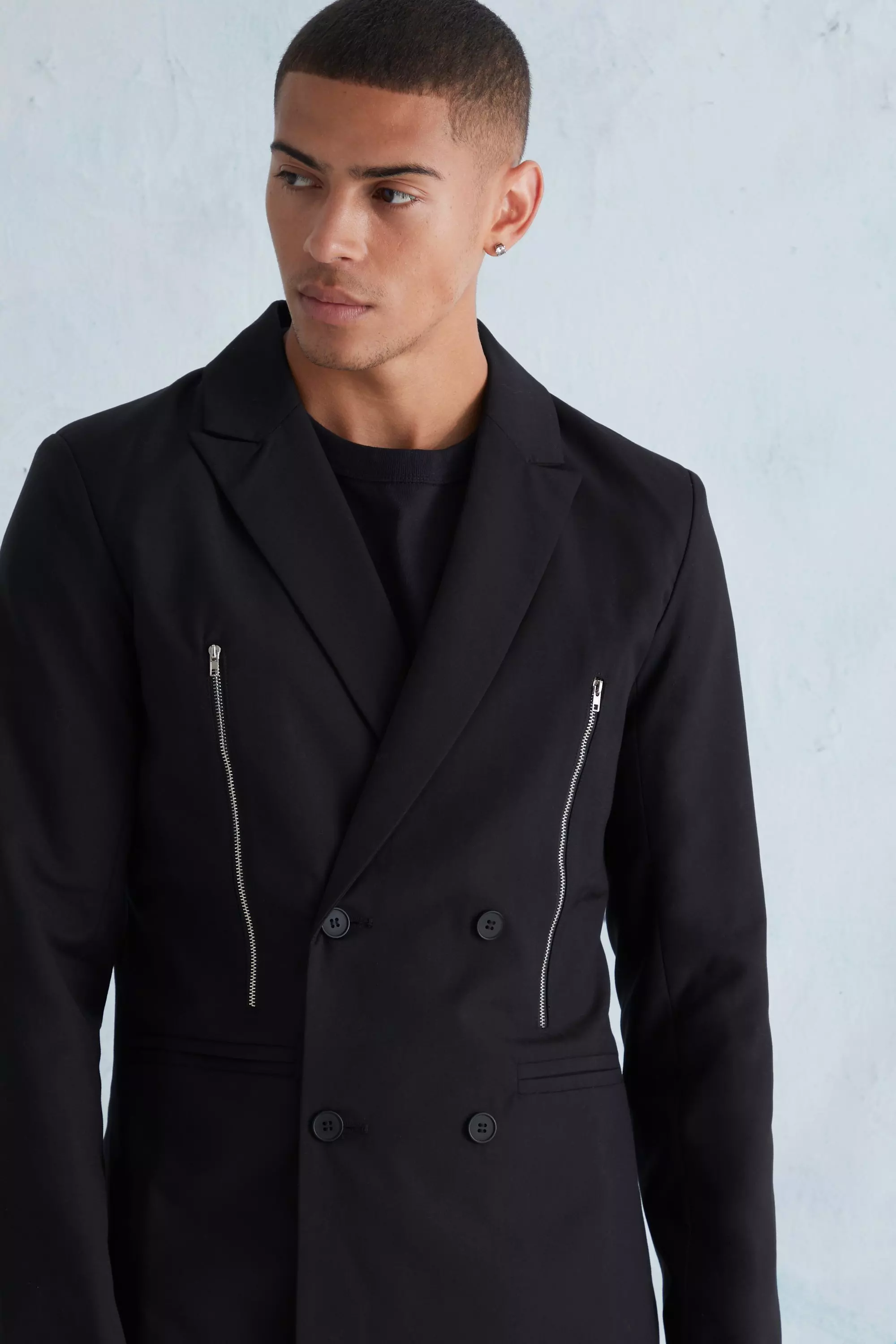 Slim Fit Double Breasted Zip Suit Jacket