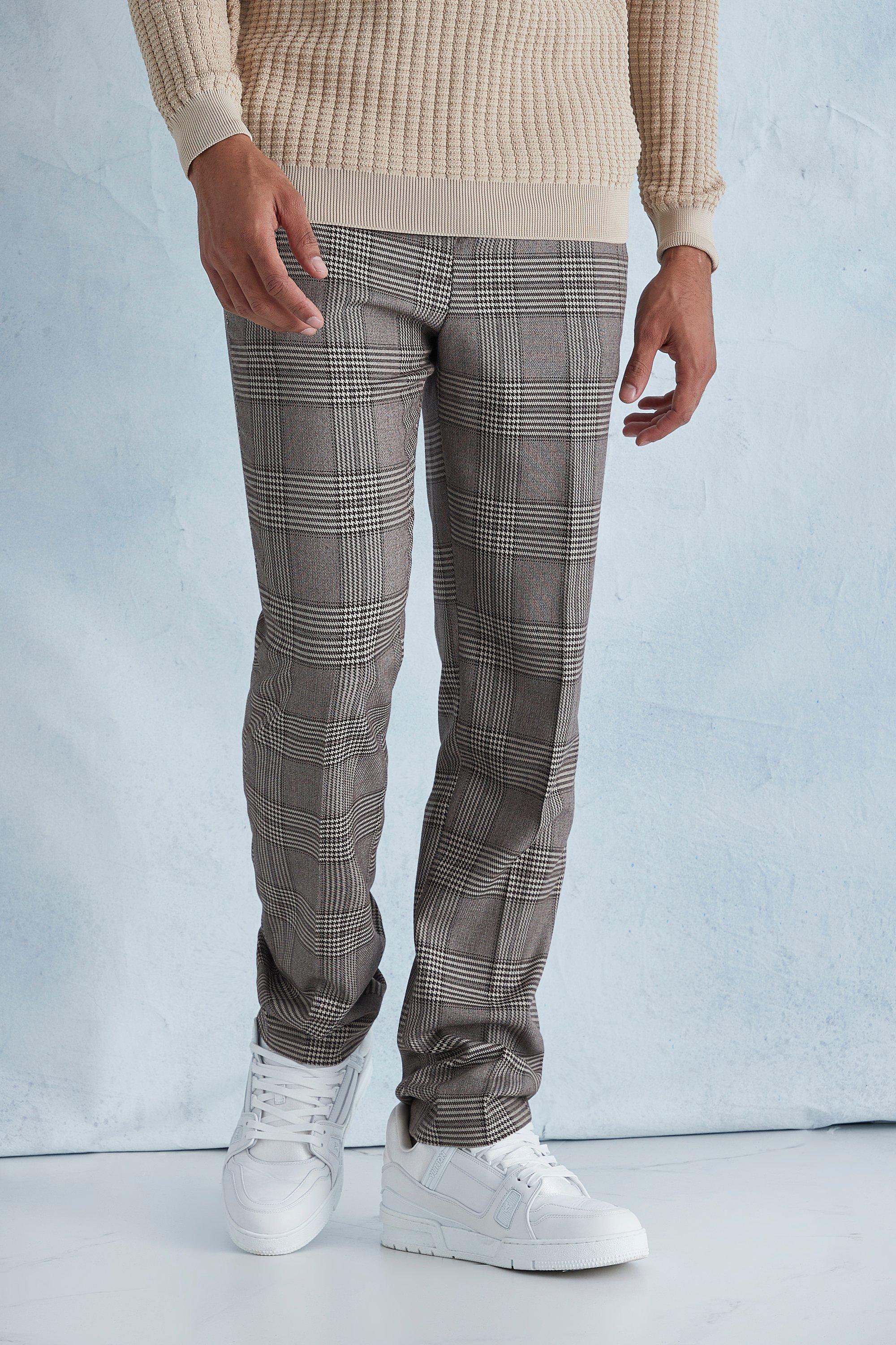 Men's Straight Leg Check Smart Trouser - Brown - 30, Brown