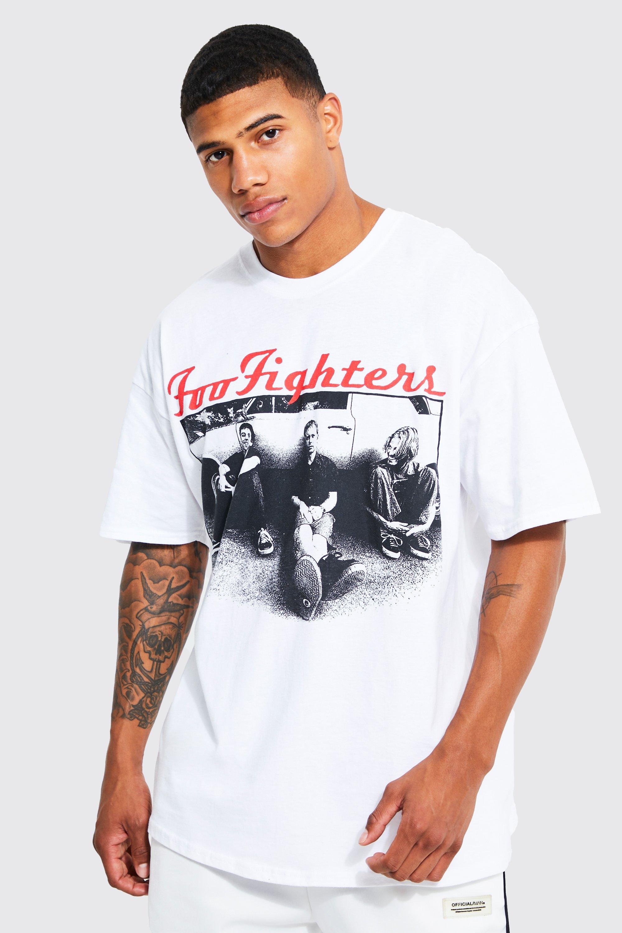 Mens White Oversized Foo Fighters License T-shirt, White