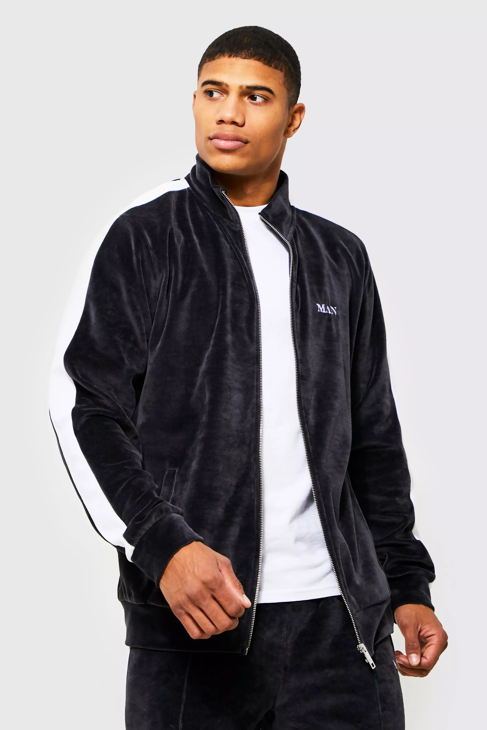 Black velvet hot sale tracksuit mens