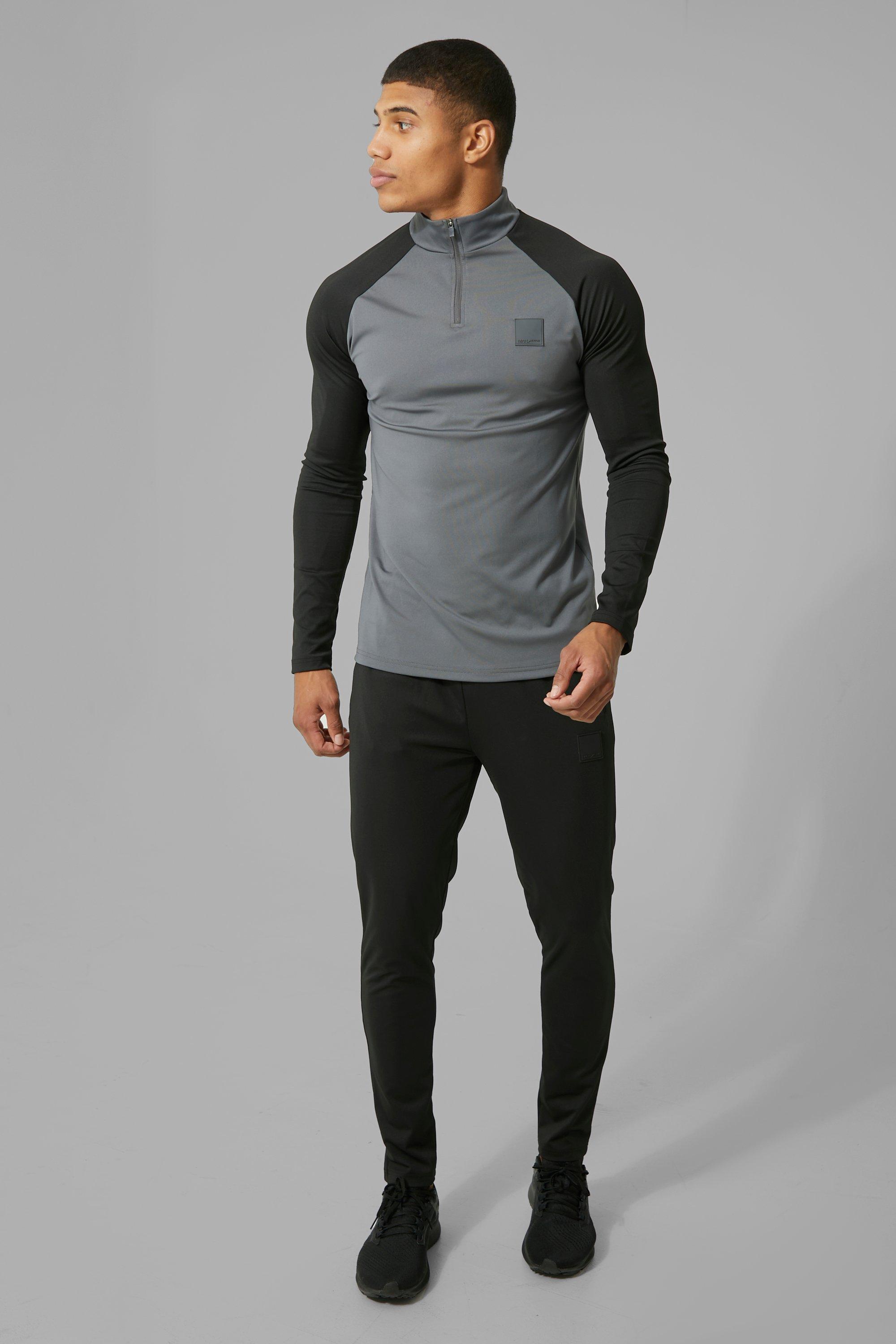 Mens Black Man Active Contrast 1/4 Zip Tracksuit, Black