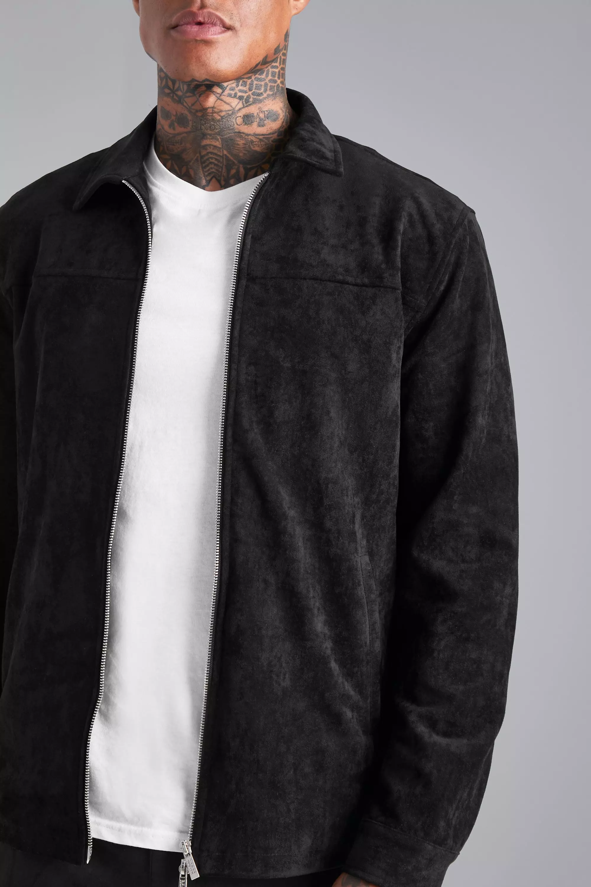 Black faux suede jacket mens sale