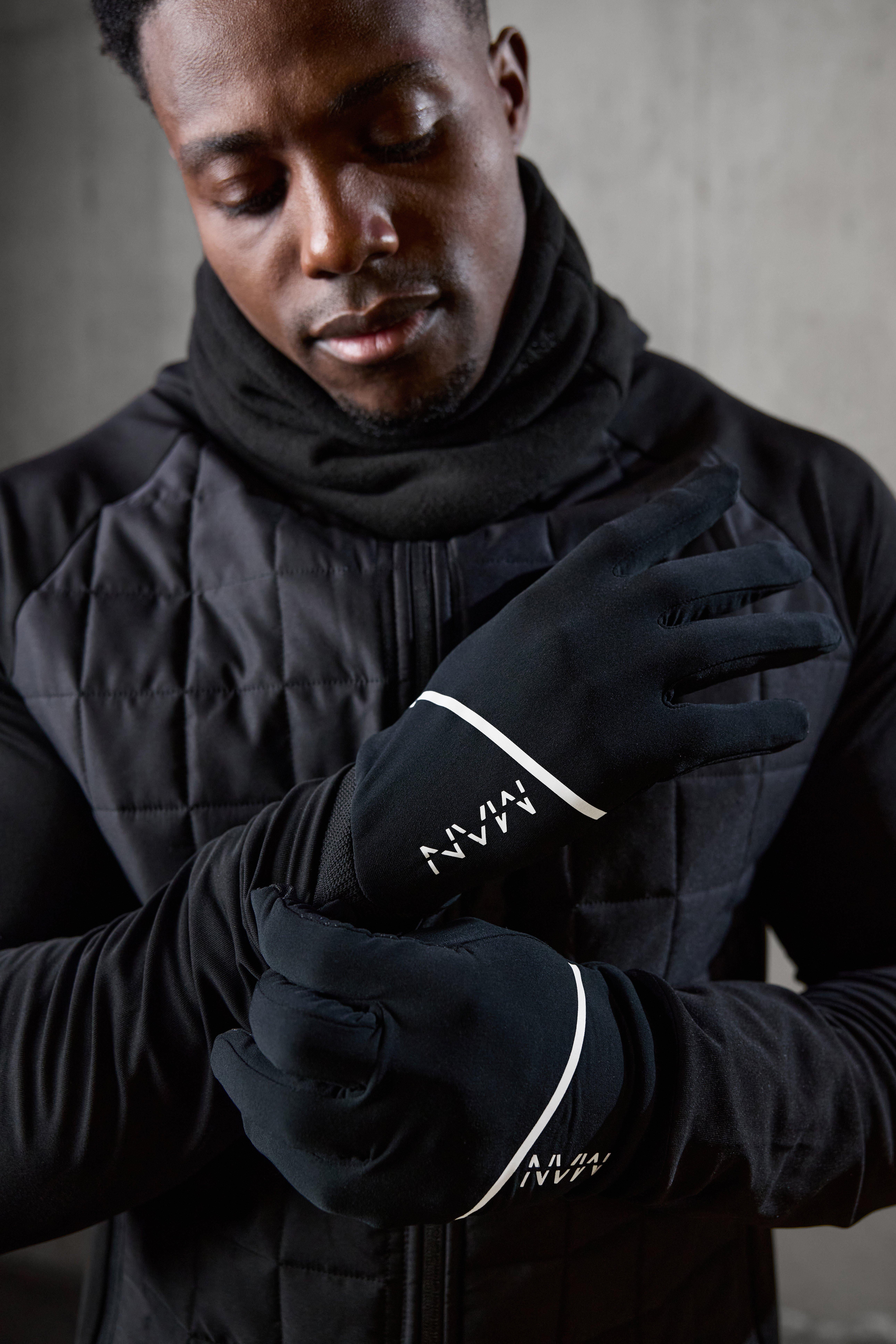 Mens Black Man Active Performance Gloves, Black