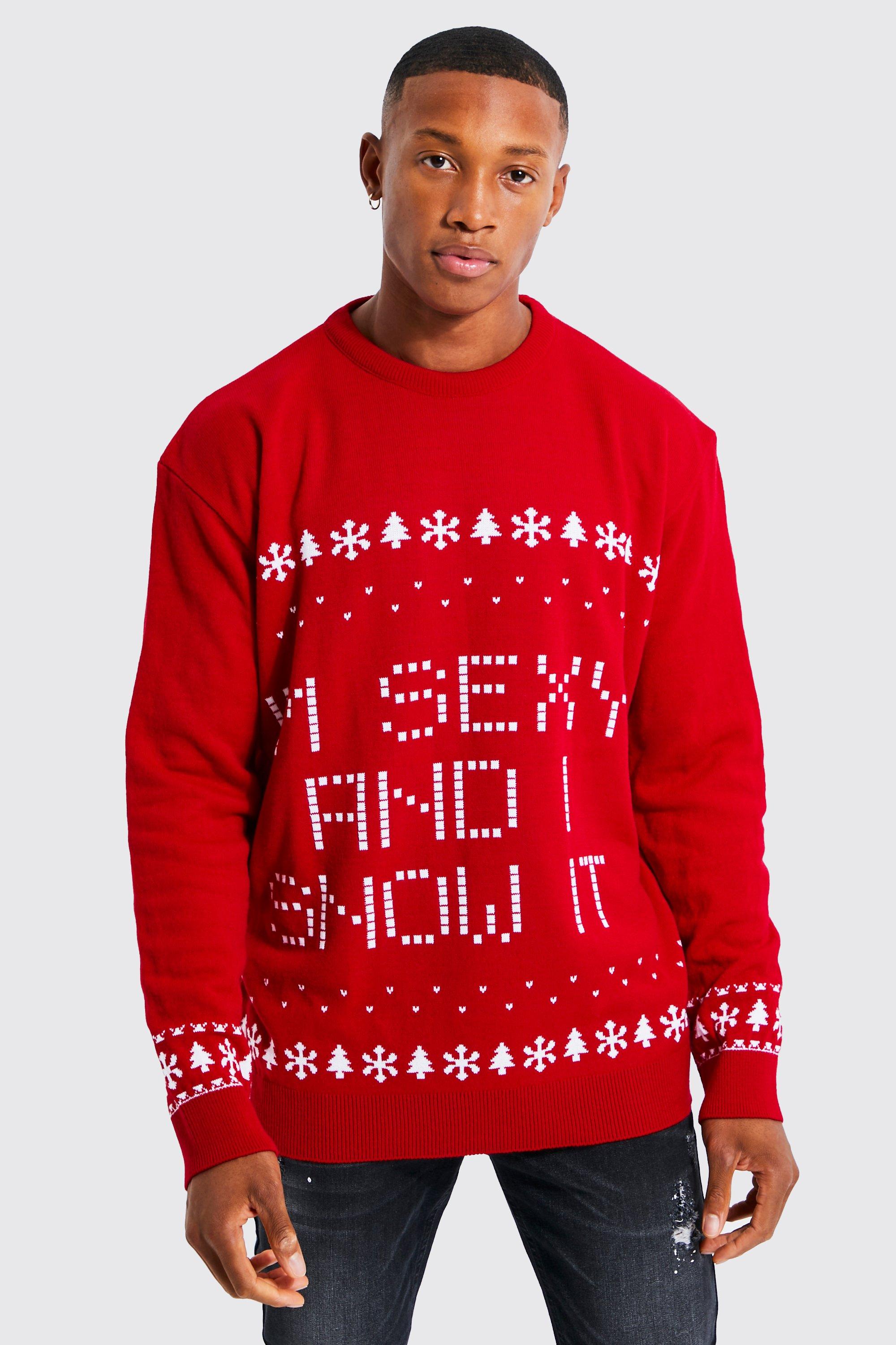 Mens Red I’m Sexy And I Snow It Christmas Jumper, Red
