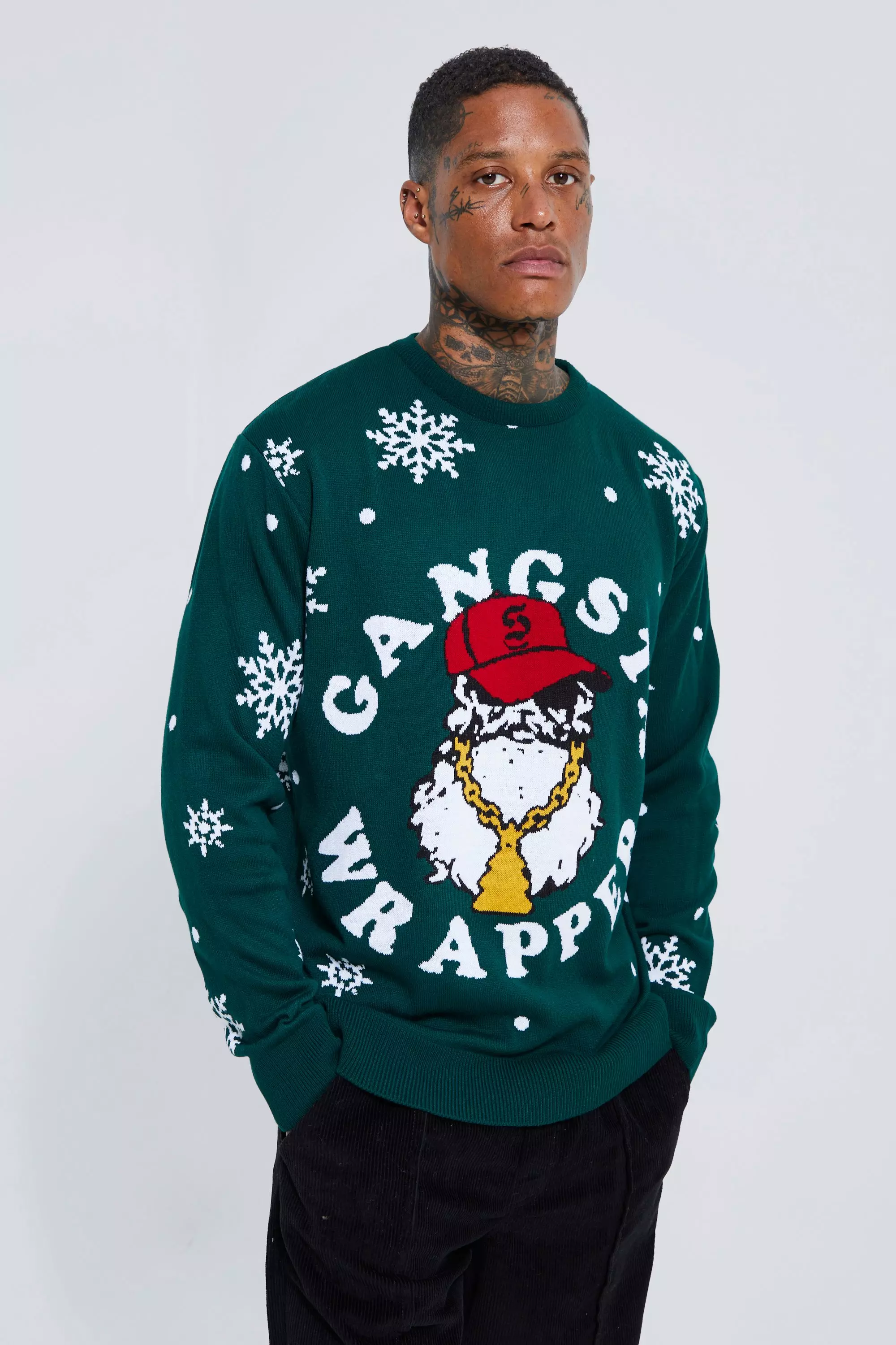 Gangsta Wrapper Christmas Jumper boohooMAN USA