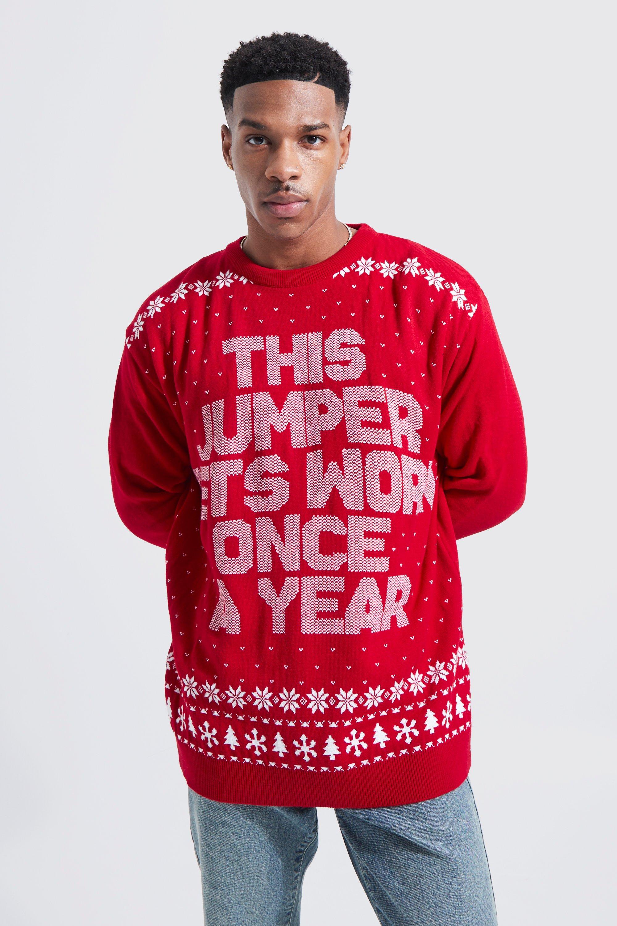 Mens Red Once A Year Christmas Jumper, Red