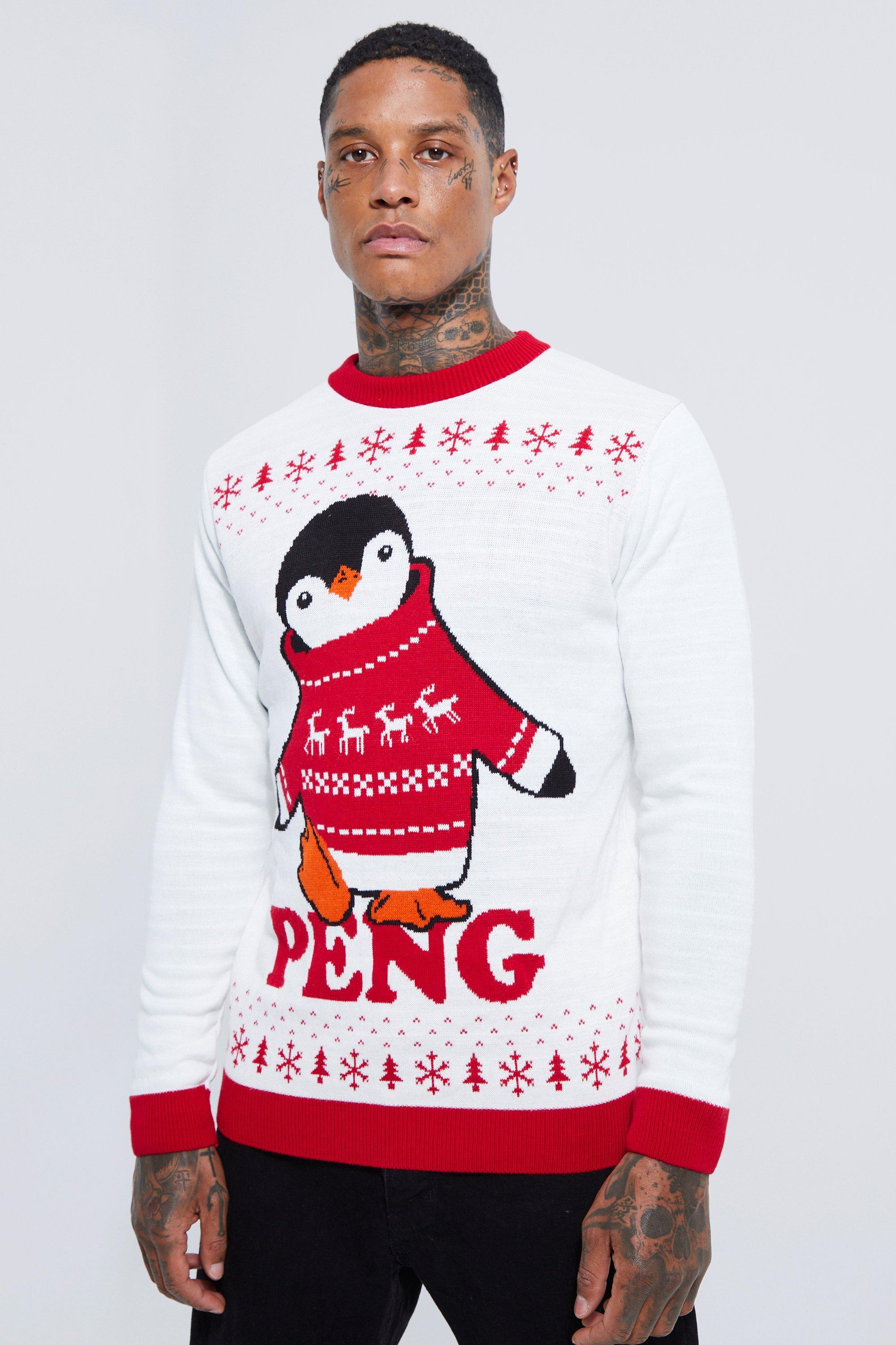 Mens Cream Peng Penguin Christmas Jumper, Cream