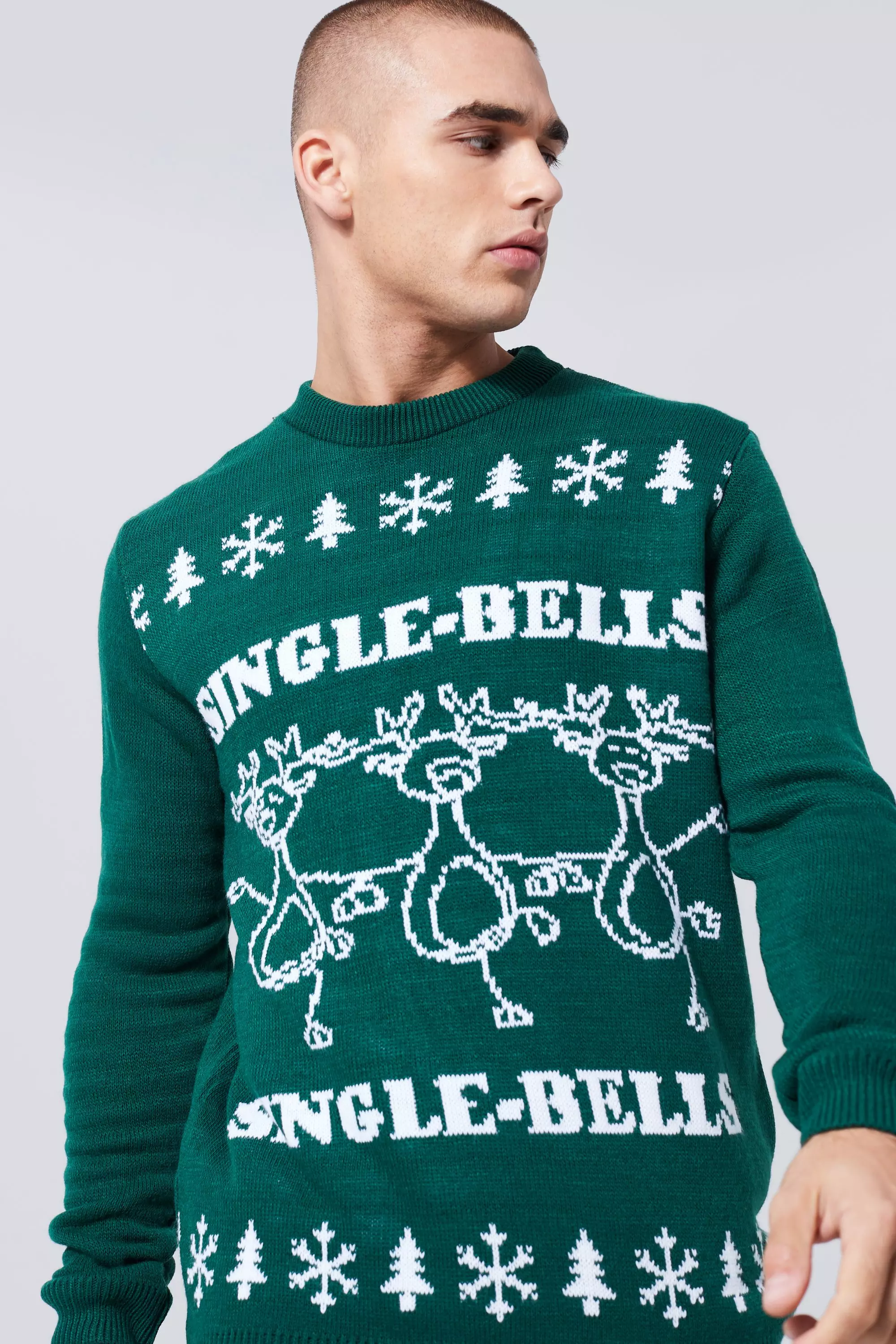 Single Bells Christmas Sweater boohooMAN USA