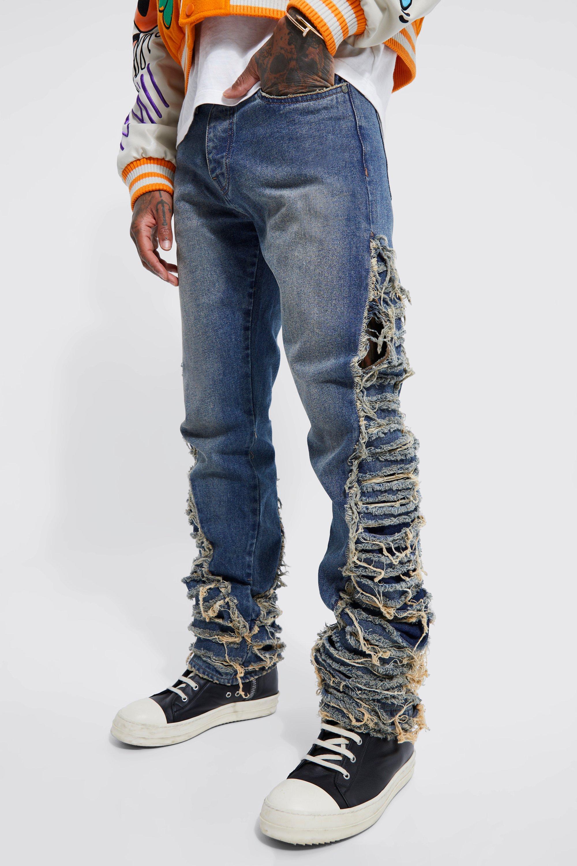 Image of Jeans a zampa Skinny Fit con smagliature estreme, Azzurro