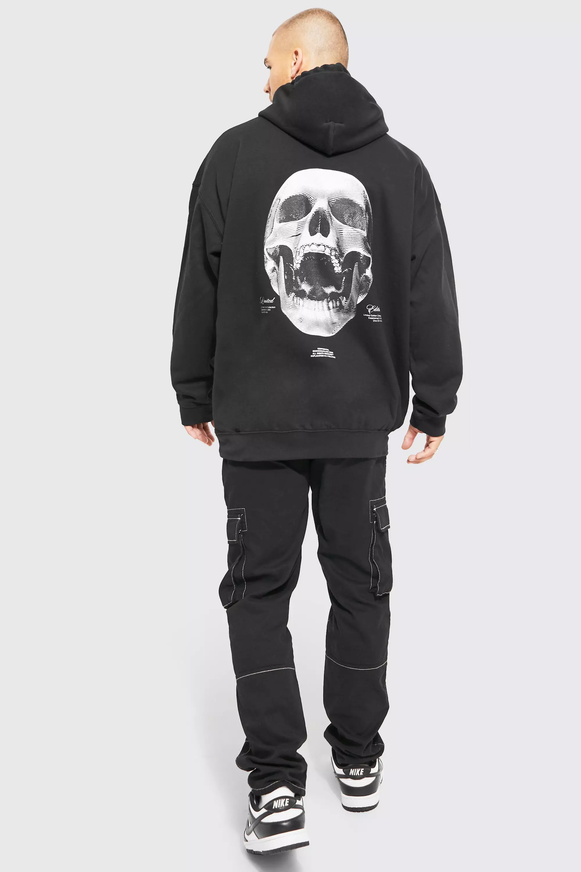 Oversized Bleach Tie Dye Skull Graphic Hoodie