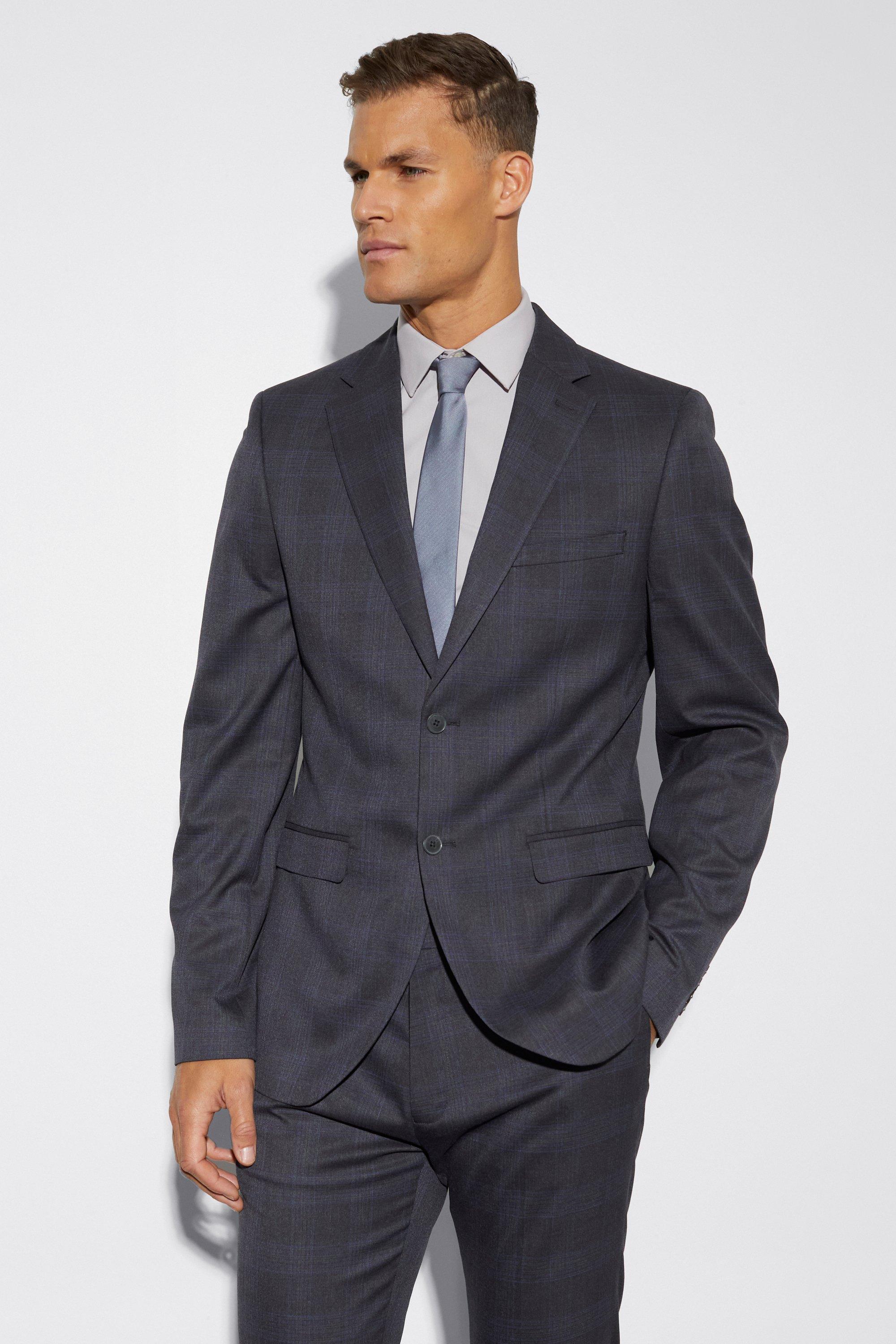 tall - veste de costume droite cintrée à carreaux homme - gris - 38, gris
