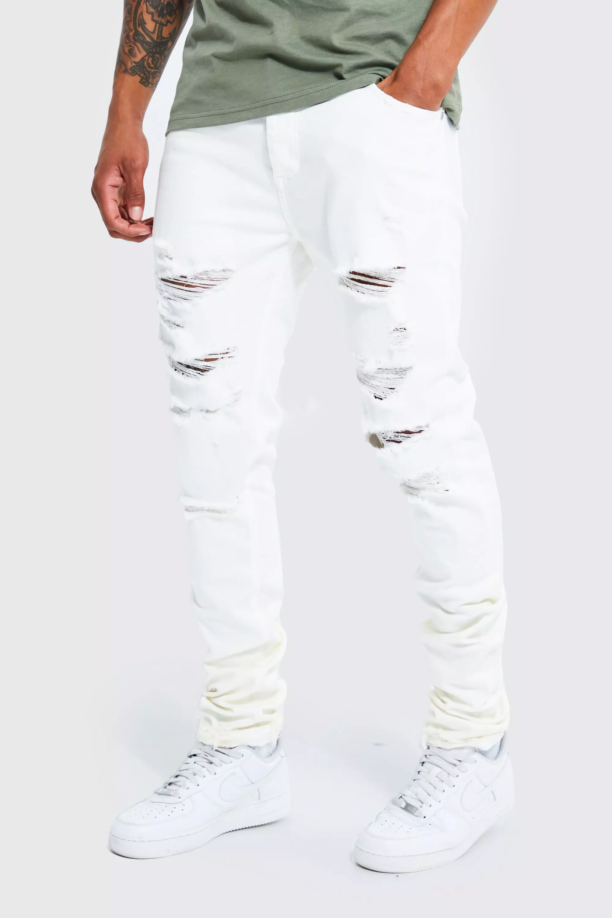 frygt Universitet lægemidlet Skinny Stretch Stacked Jeans With Rips | boohooMAN USA